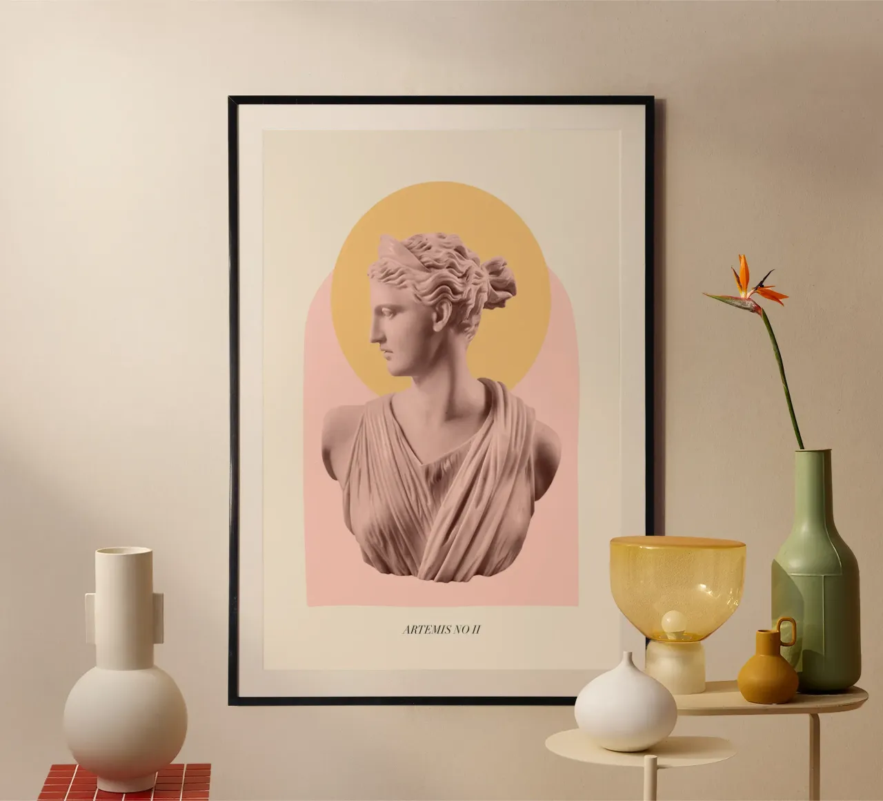 Goddess Artemis Mustard and Pink poster con telaio in alluminio da GraceDigitalArtCo
