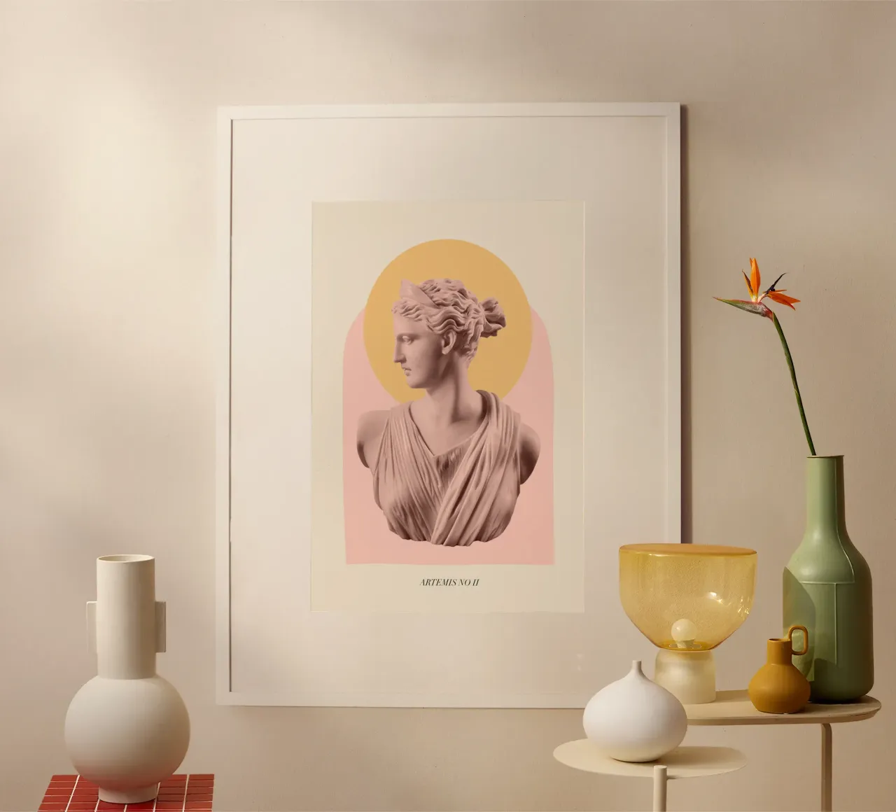 Goddess Artemis Mustard and Pink poster con telaio in alluminio da GraceDigitalArtCo