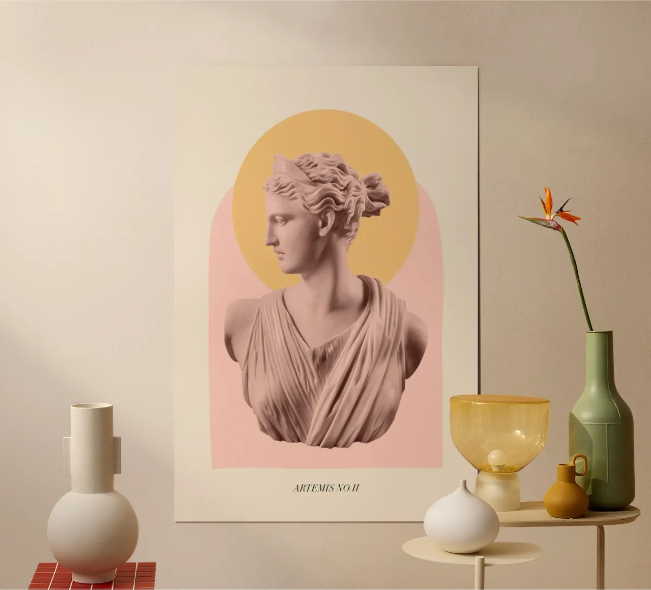 Goddess Artemis Mustard and Pink poster con telaio in alluminio da GraceDigitalArtCo