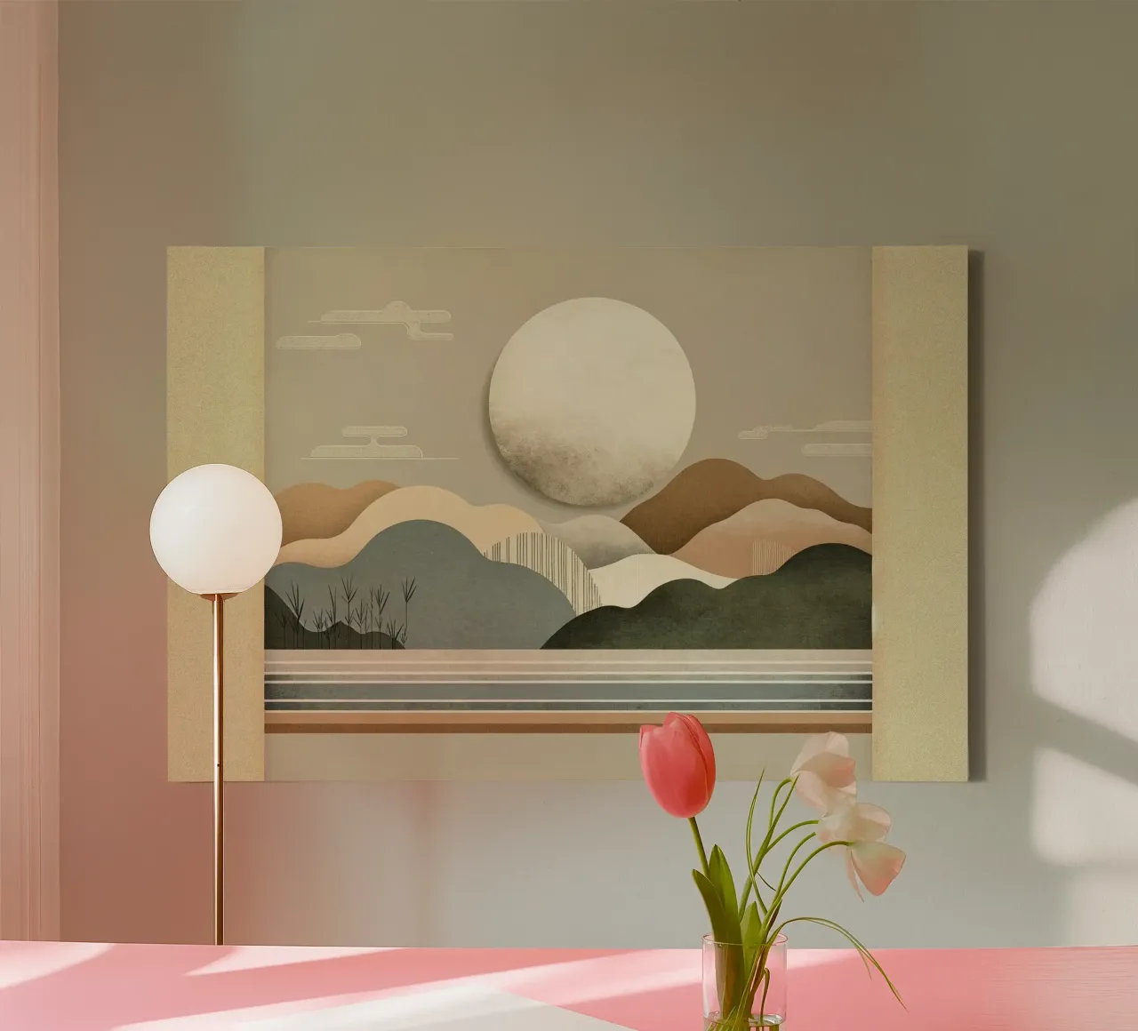 Kalmerend maanlandschap canvas met Baklijst van Chromatic Fusion Studio