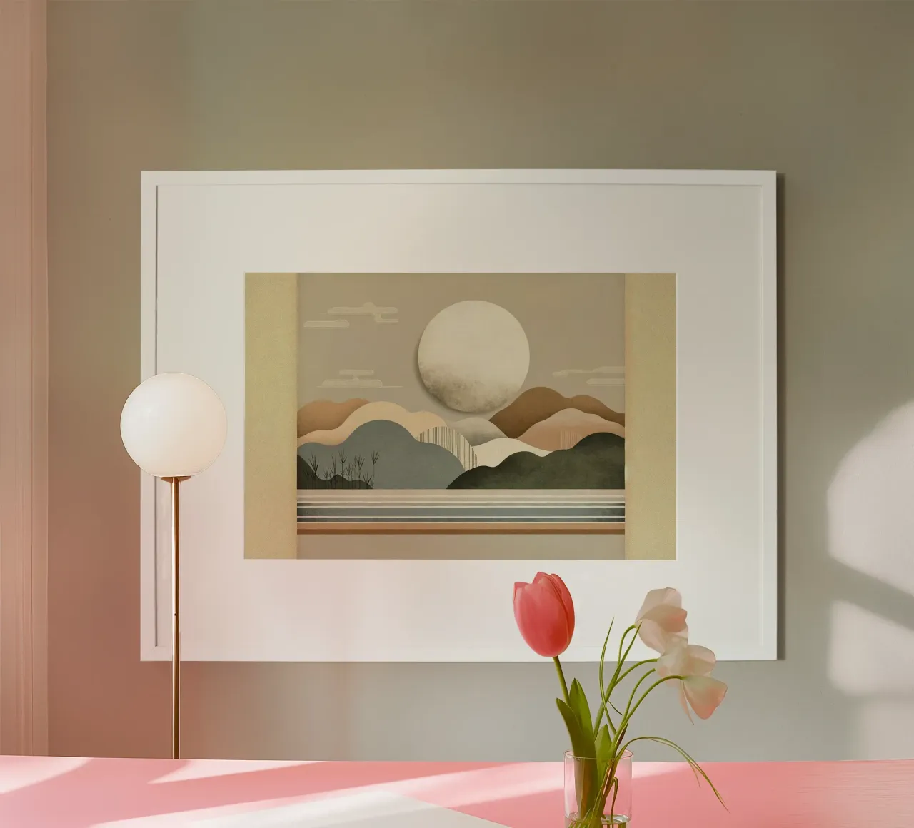 Paesaggio lunare rilassante poster con telaio in legno da Chromatic Fusion Studio
