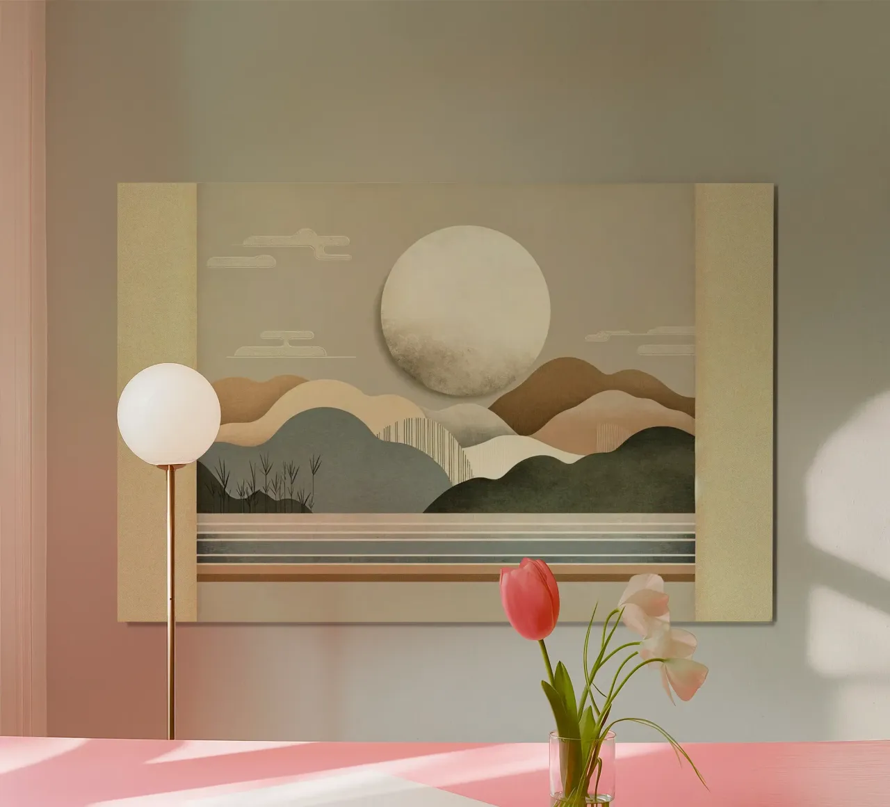 Paesaggio lunare rilassante poster con telaio in legno da Chromatic Fusion Studio