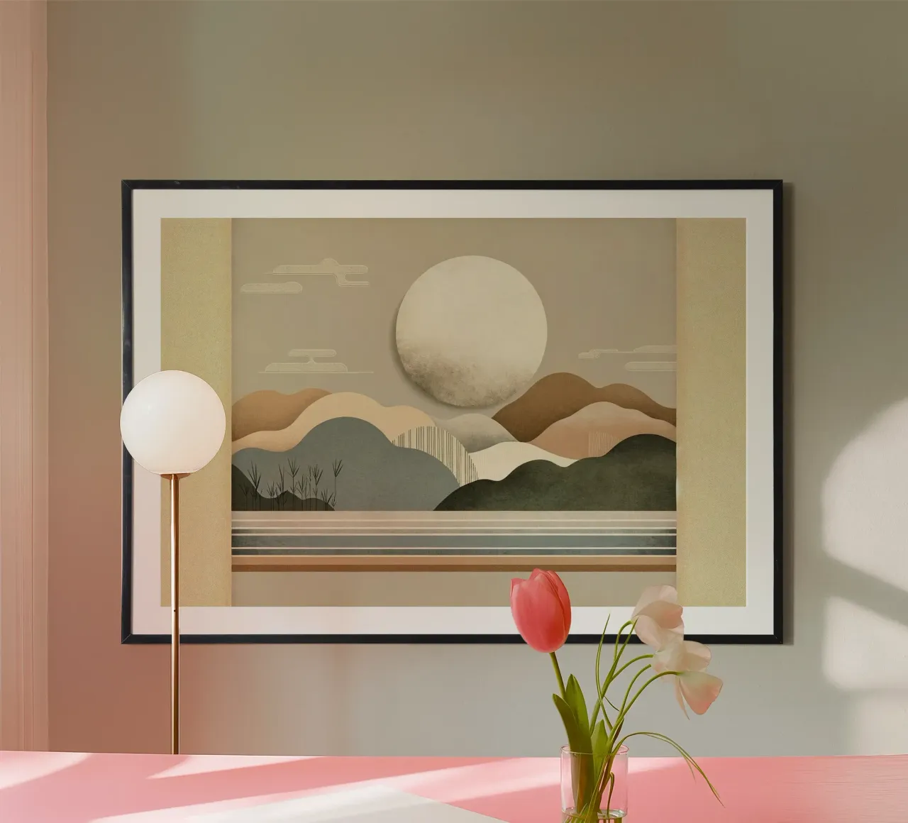 Paesaggio lunare rilassante poster con telaio in legno da Chromatic Fusion Studio