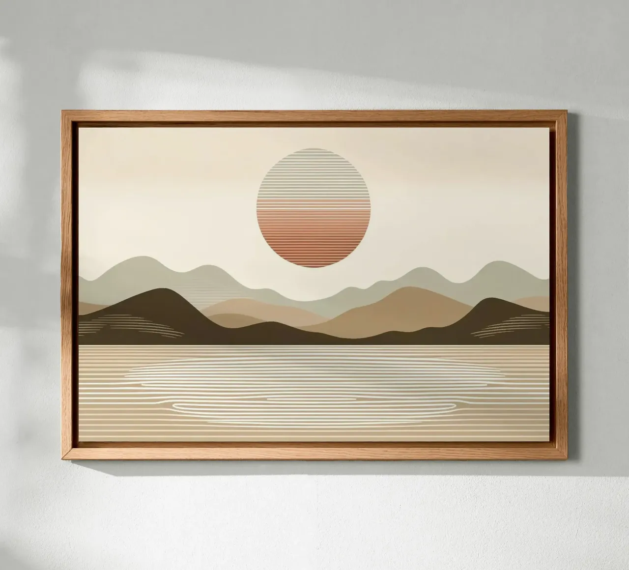 Minimalistisch zonlandschap canvas met Baklijst van Chromatic Fusion Studio