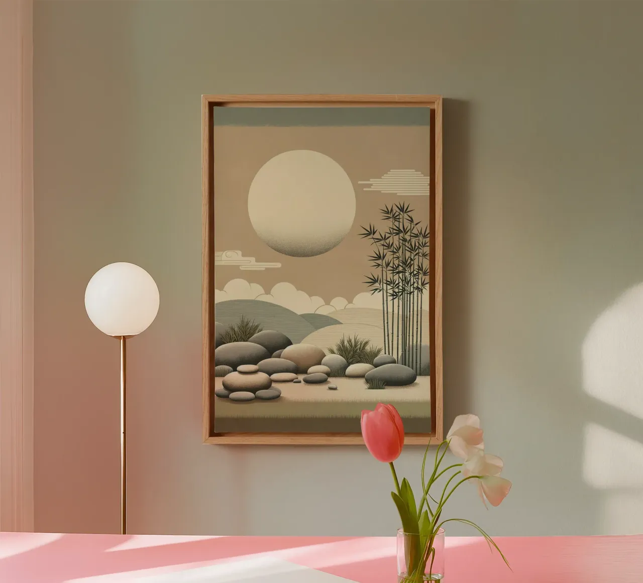 Minimalistische zentuin canvas met Baklijst van Chromatic Fusion Studio