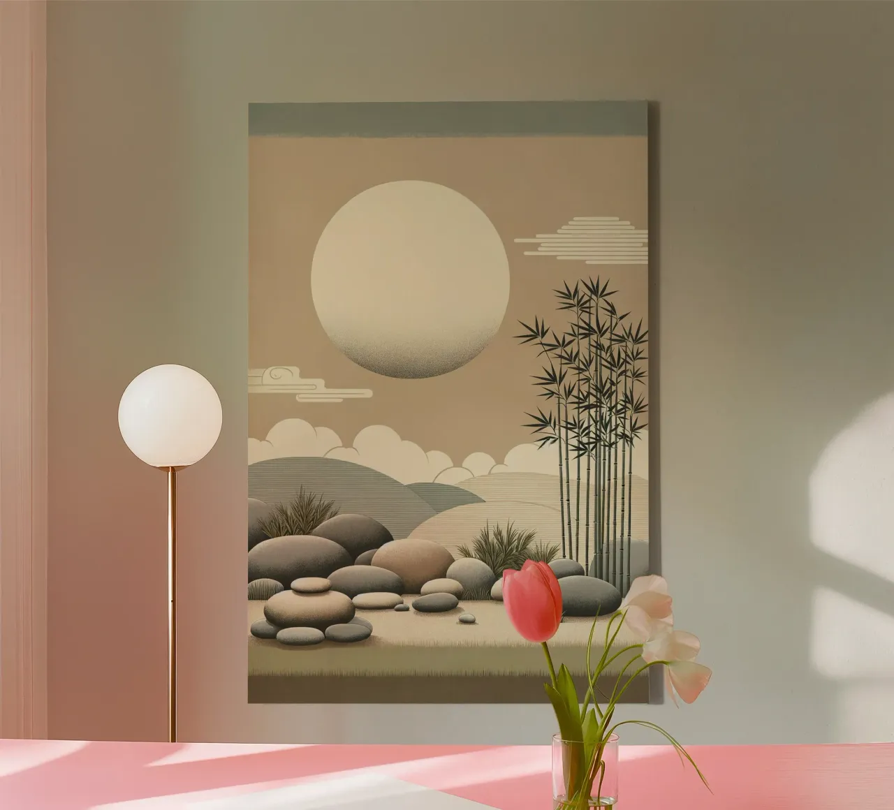 Minimalistische zentuin canvas met Baklijst van Chromatic Fusion Studio