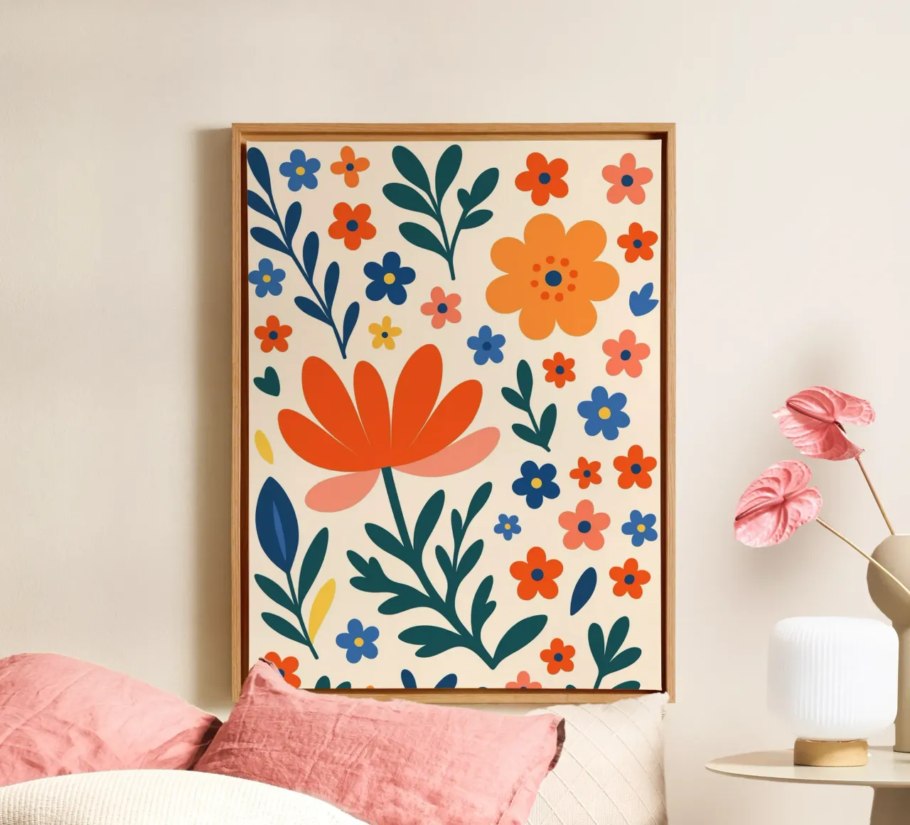 Illustrazione di fiori colorati tela con Cornice a cassetta da Casa Calm