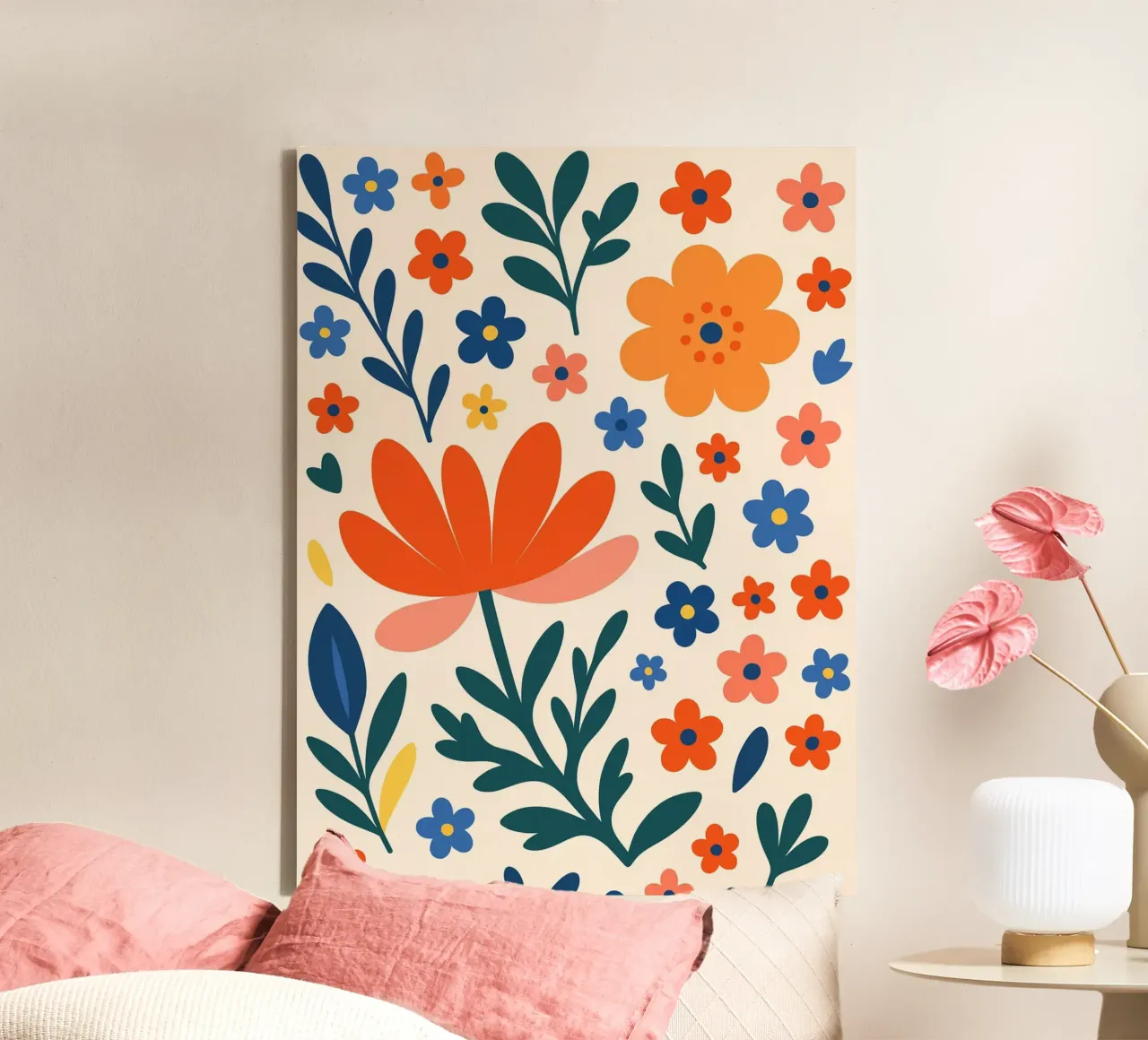 Illustrazione di fiori colorati tela con Cornice a cassetta da Casa Calm