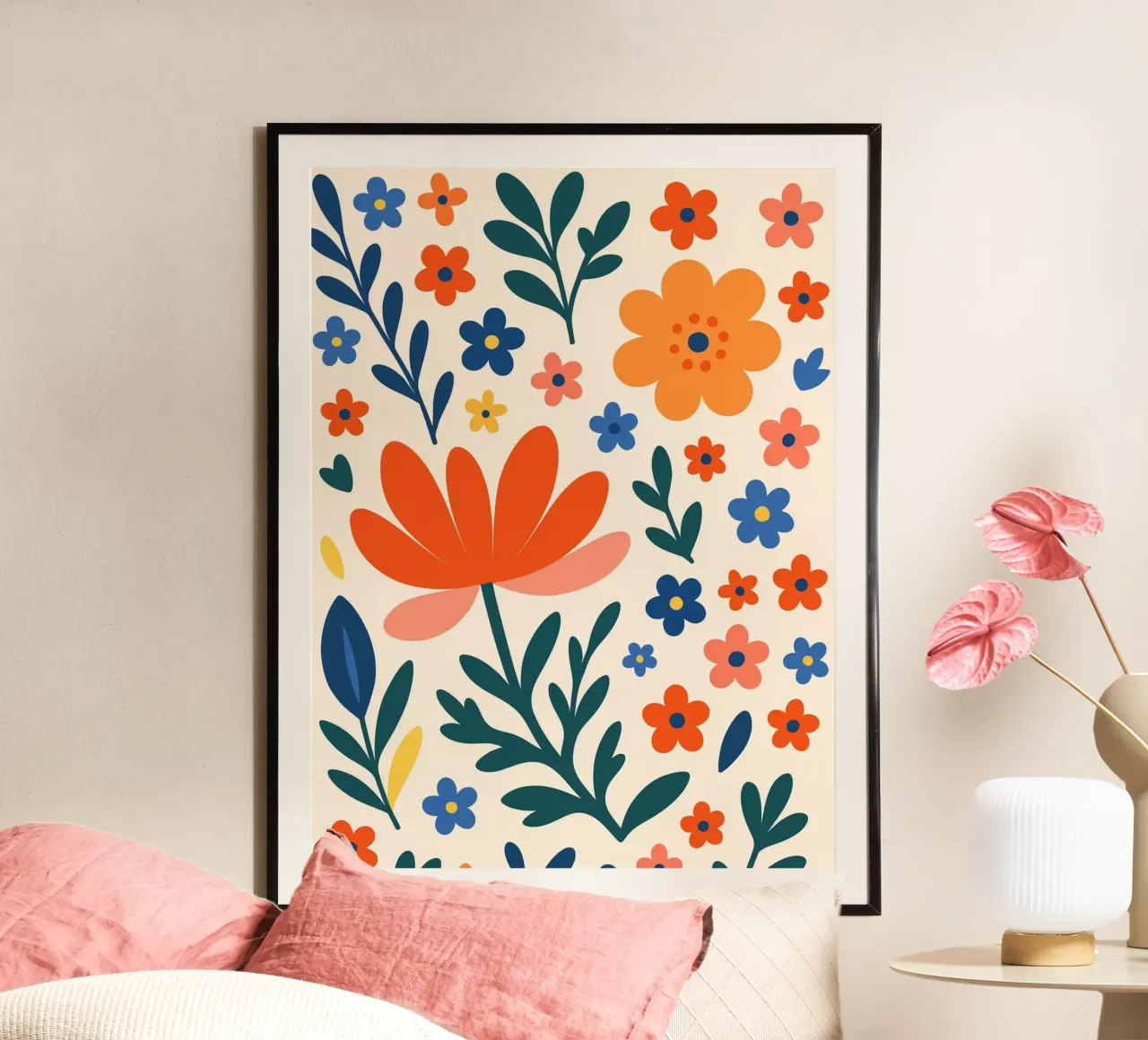Illustrazione di fiori colorati poster con telaio in alluminio da Casa Calm