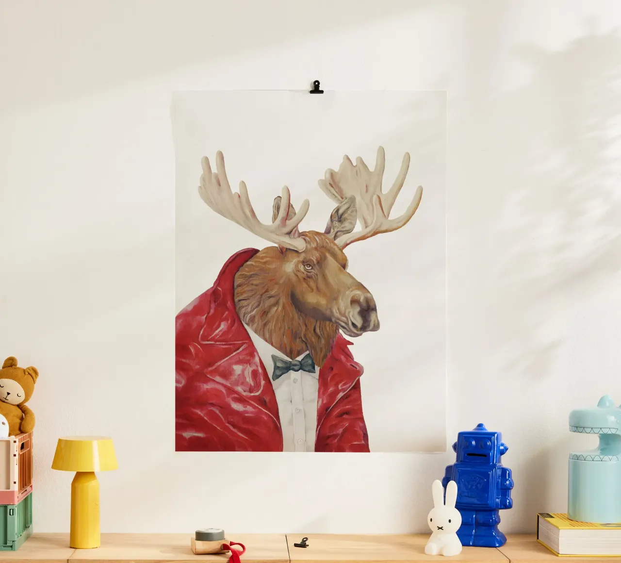 Alce in pelle - Alce marrone poster con telaio in legno da Animal Crew