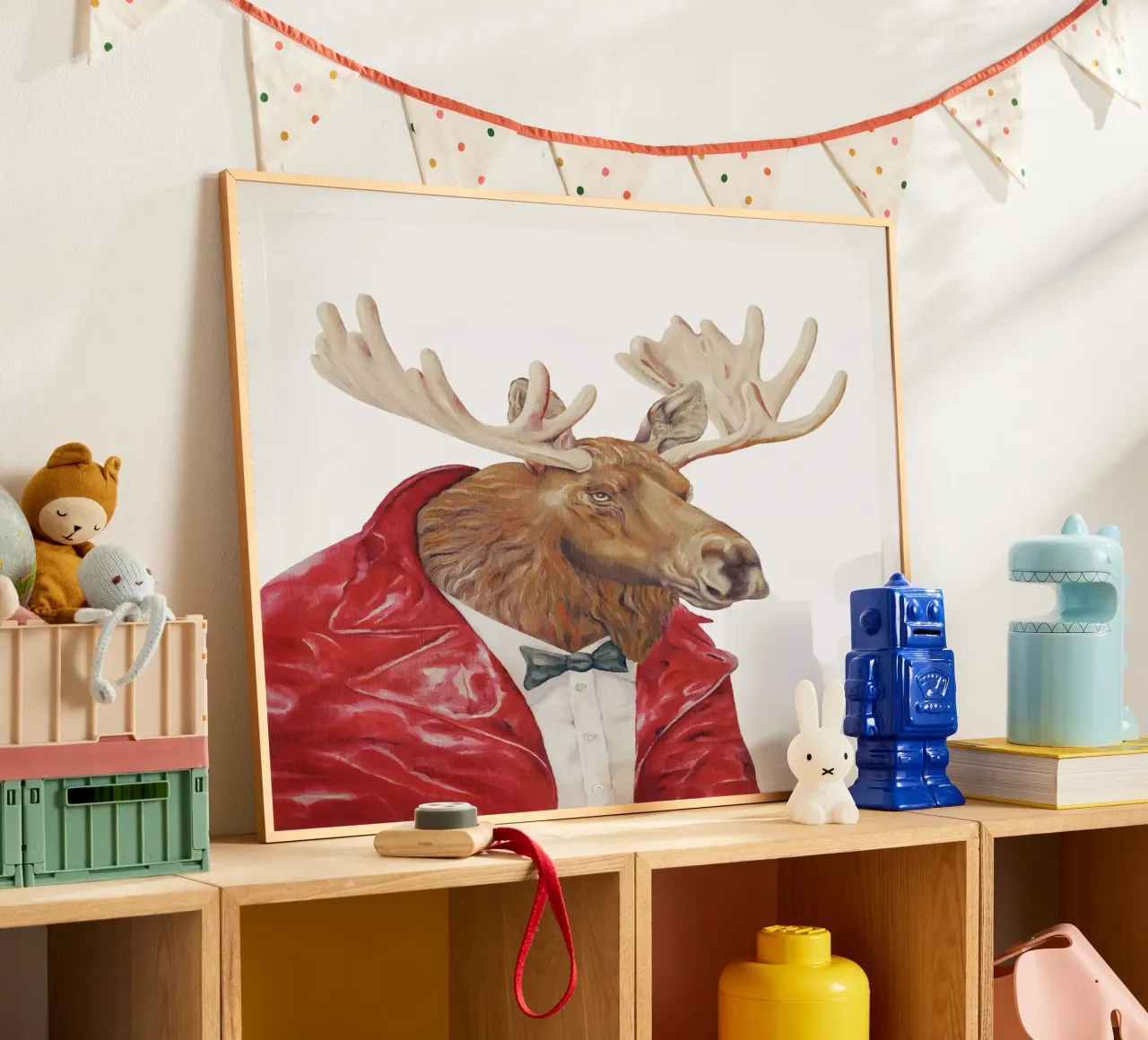 Alce in pelle - Alce marrone poster con telaio in legno da Animal Crew