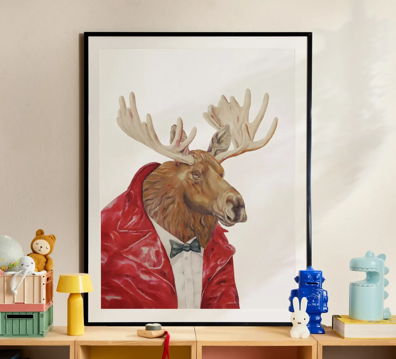 Alce in pelle - Alce marrone poster con telaio in legno da Animal Crew