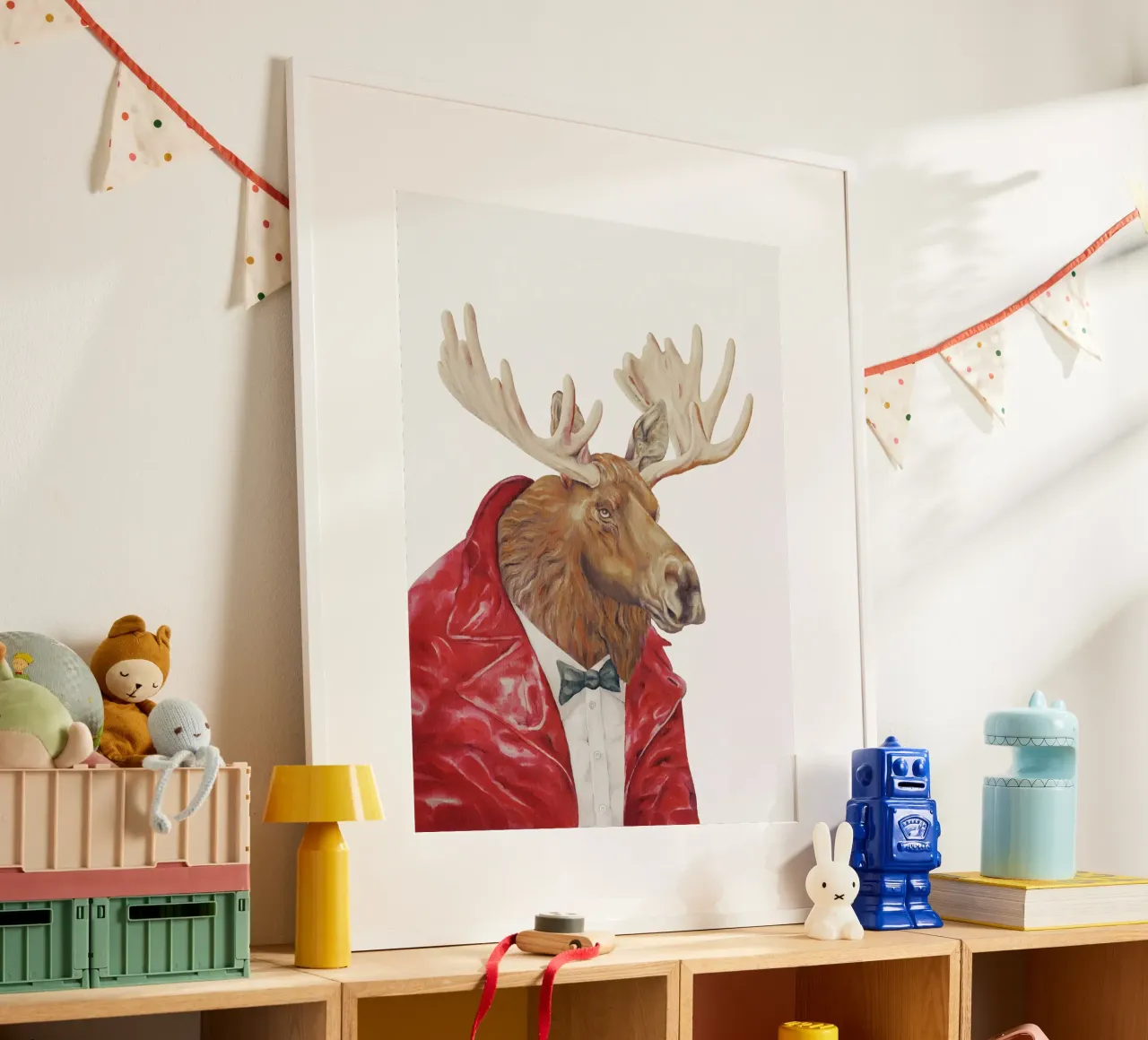 Alce in pelle - Alce marrone poster con telaio in legno da Animal Crew