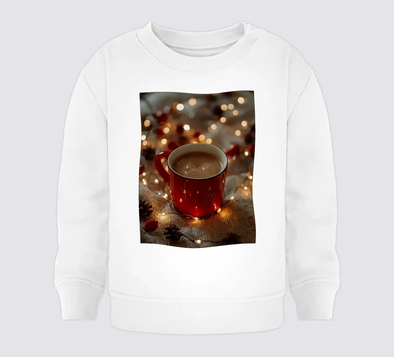 Tazza rossa con luci per cioccolata calda e pigne felpa neonato da DesignDoodle