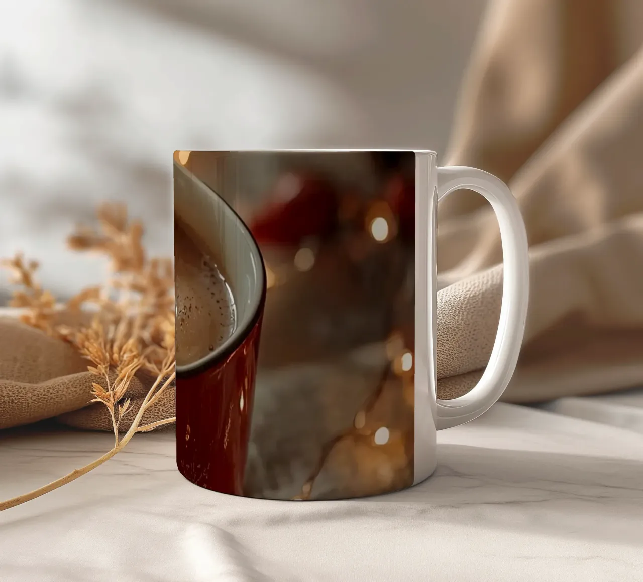 Tazza rossa con luci per cioccolata calda e pigne tazza in ceramica da DesignDoodle
