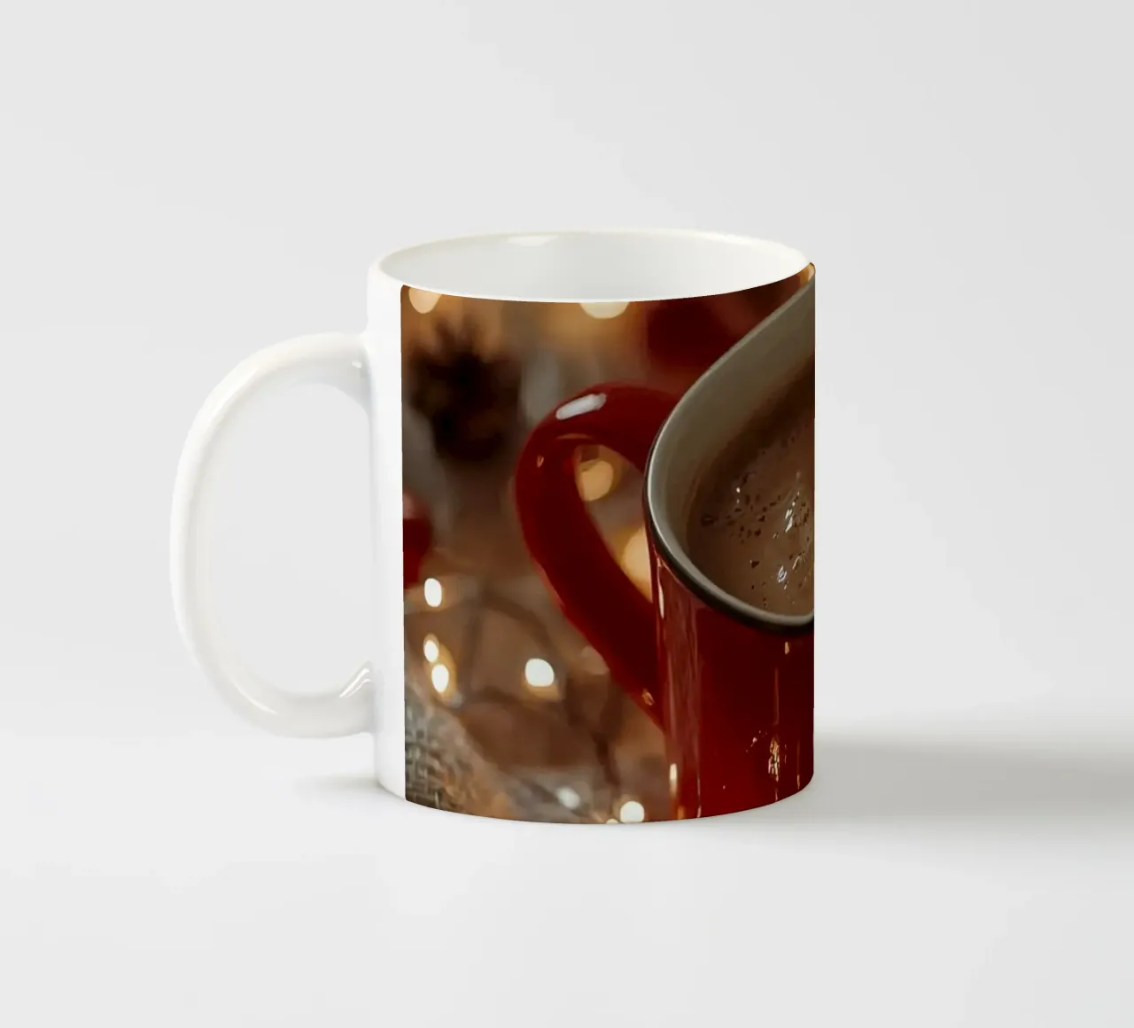 Tazza rossa con luci per cioccolata calda e pigne tazza in ceramica da DesignDoodle