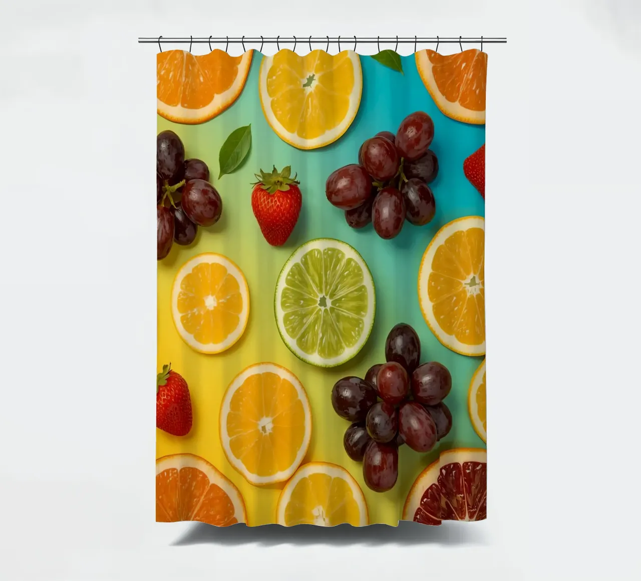 Aufgeschnittenes Obst Sortiment auf Gradient Hintergrund Duschvorhang von DesignDoodle