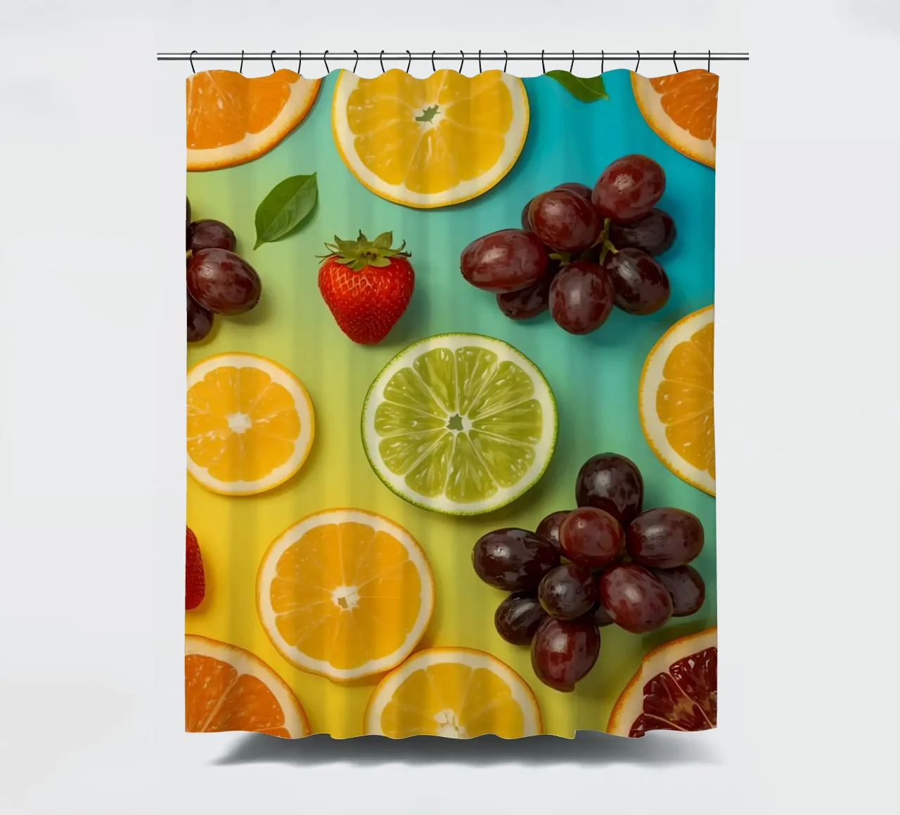 Aufgeschnittenes Obst Sortiment auf Gradient Hintergrund Duschvorhang von DesignDoodle