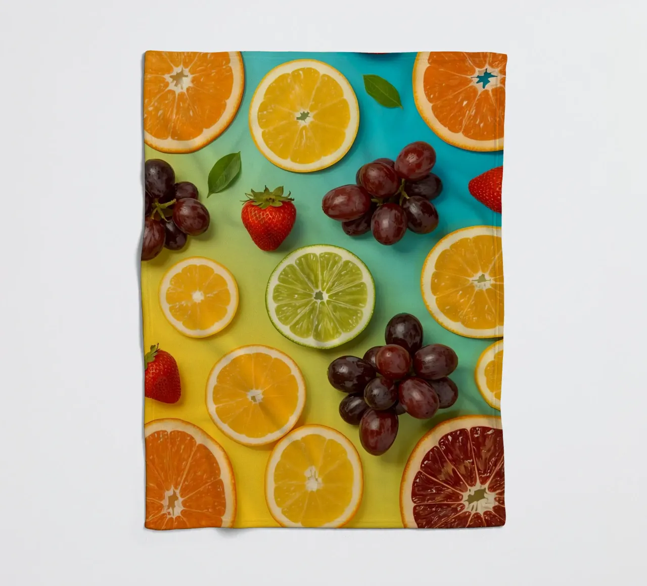 Aufgeschnittenes Obst Sortiment auf Gradient Hintergrund Fleecedecke von DesignDoodle