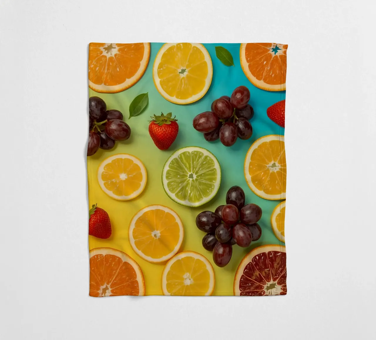 Aufgeschnittenes Obst Sortiment auf Gradient Hintergrund Fleecedecke von DesignDoodle