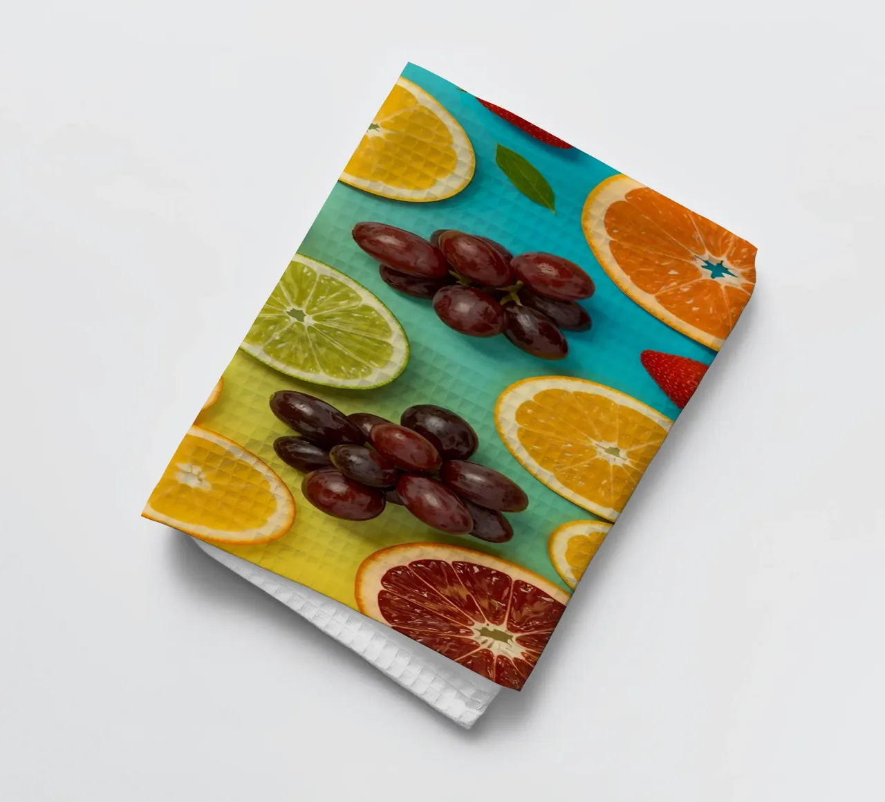 Aufgeschnittenes Obst Sortiment auf Gradient Hintergrund Geschirrtuch von DesignDoodle