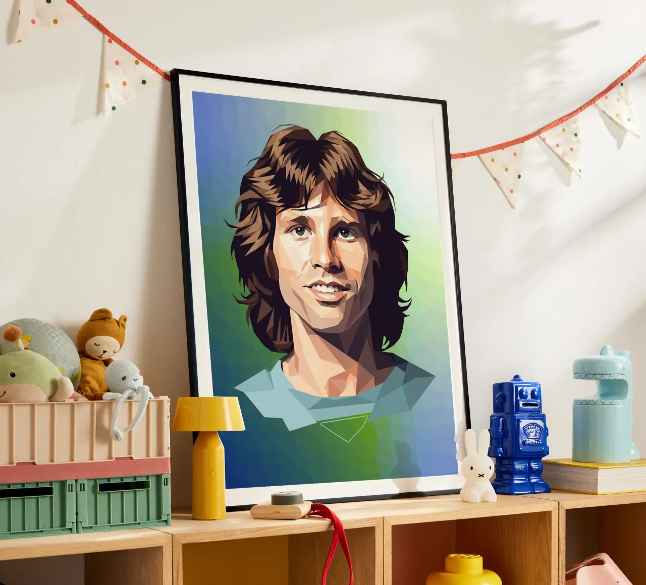Jim Morrison Lowpoly poster con telaio in legno da Low Profile