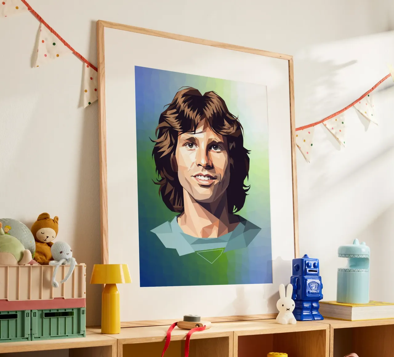 Jim Morrison Lowpoly poster con telaio in legno da Low Profile