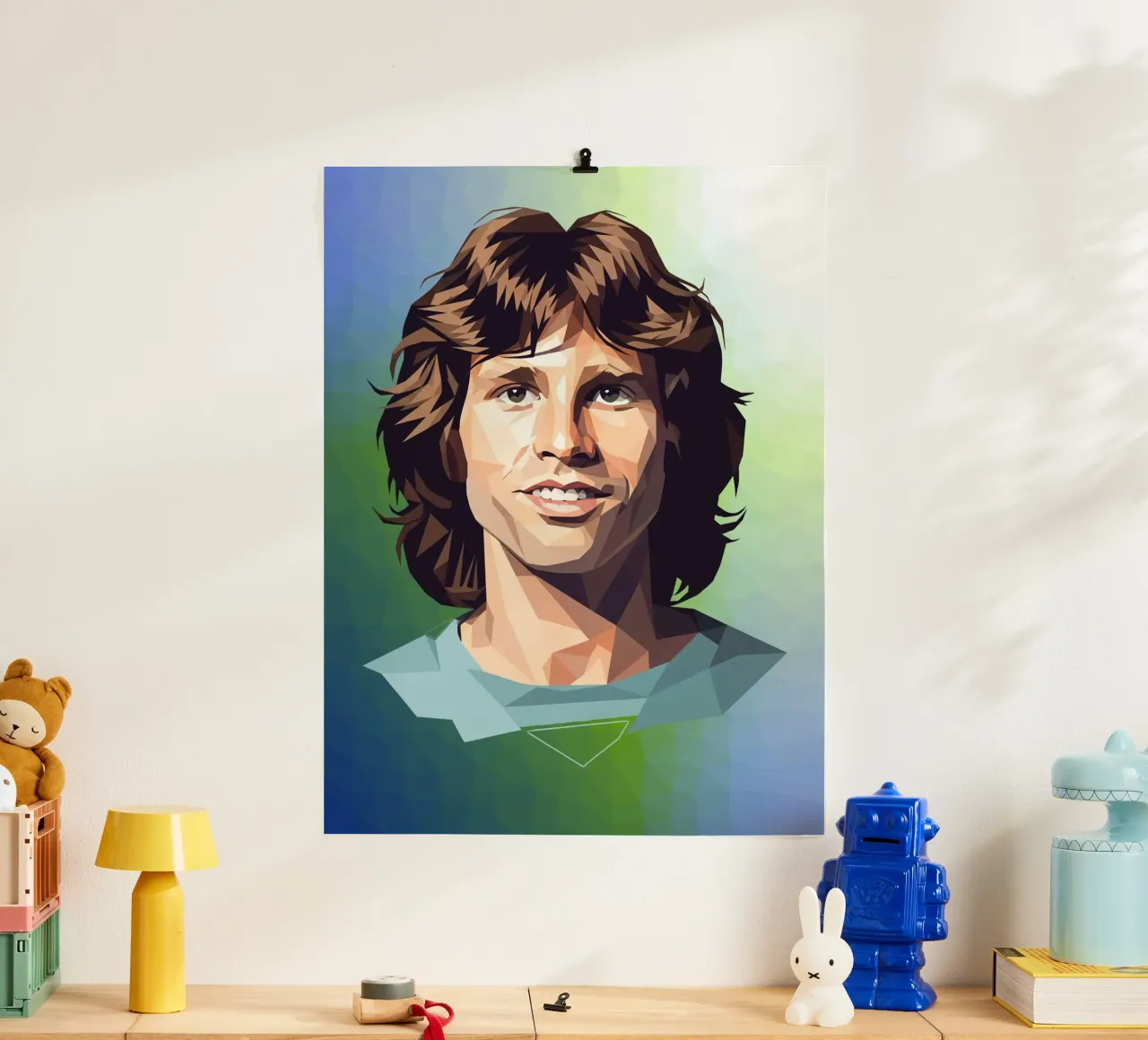 Jim Morrison Lowpoly poster con telaio in legno da Low Profile