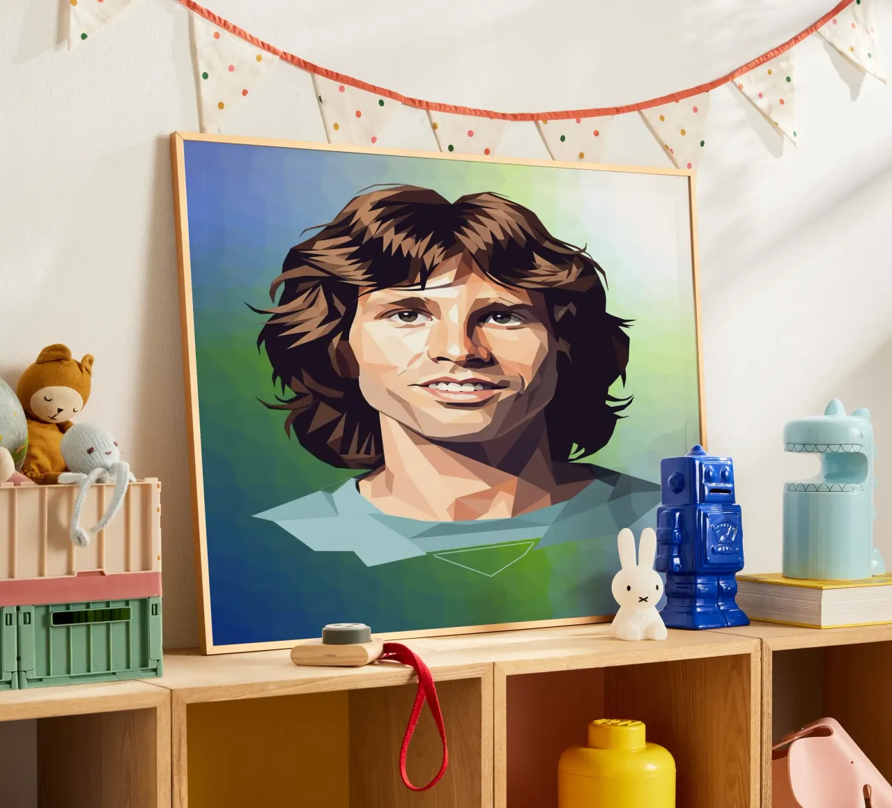 Jim Morrison Lowpoly poster con telaio in legno da Low Profile