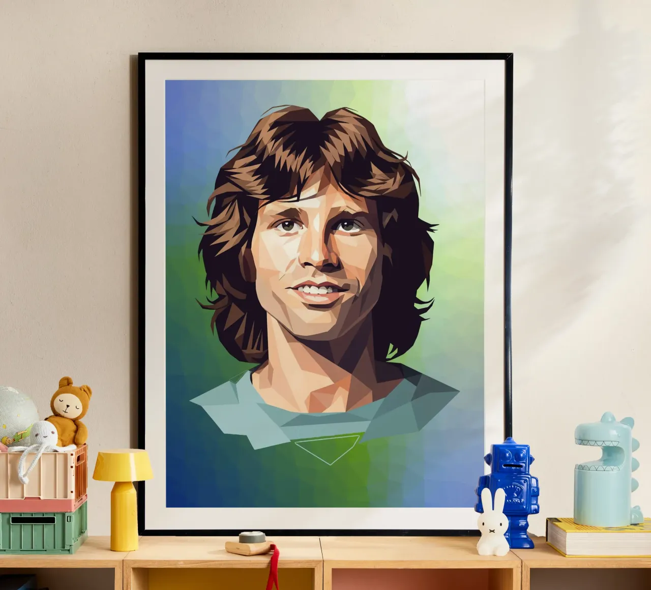 Jim Morrison Lowpoly poster con telaio in legno da Low Profile