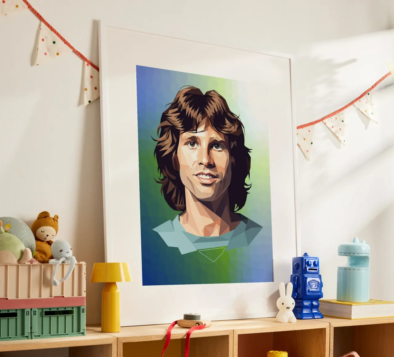 Jim Morrison Lowpoly poster con telaio in legno da Low Profile