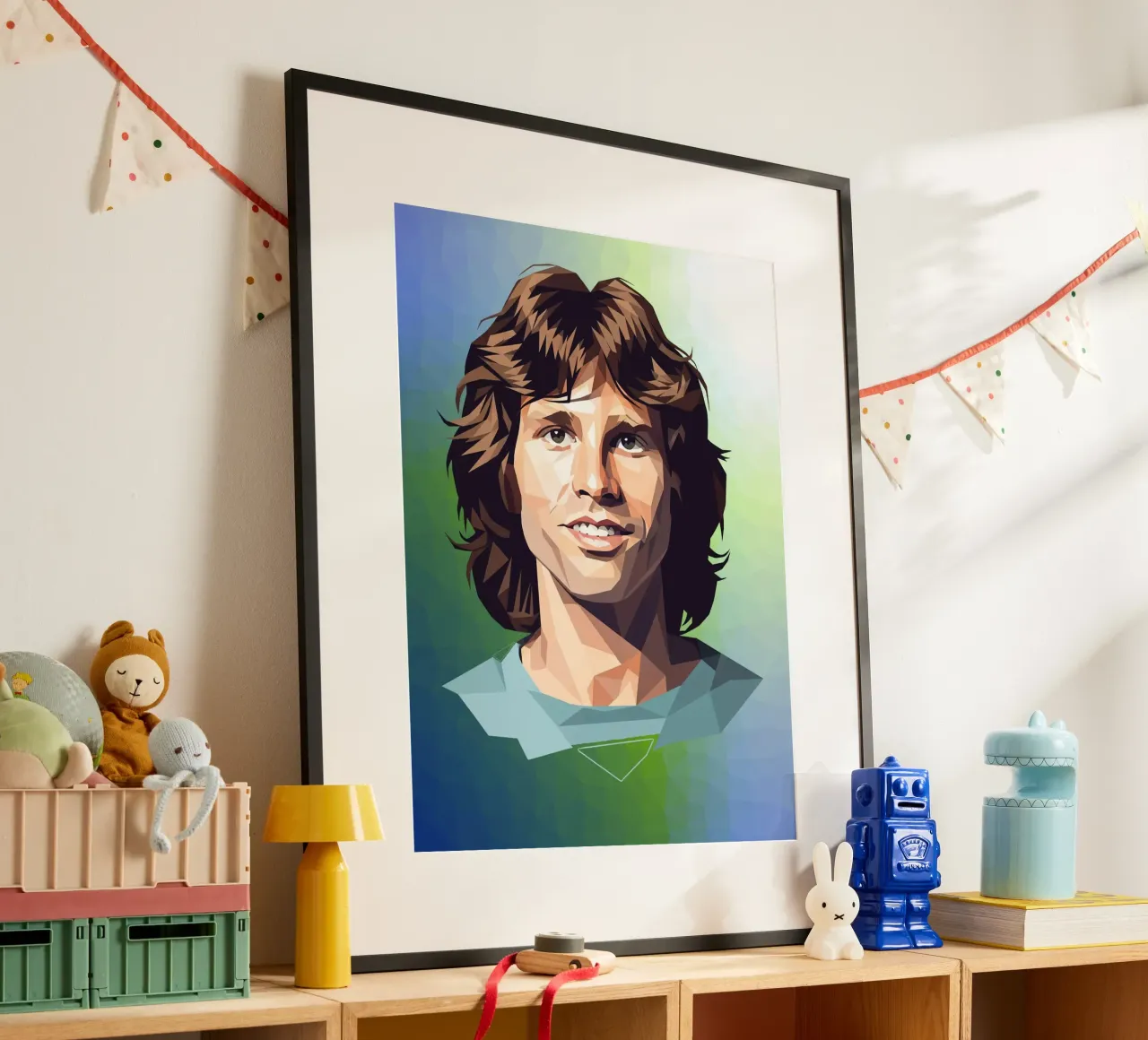 Jim Morrison Lowpoly poster con telaio in legno da Low Profile