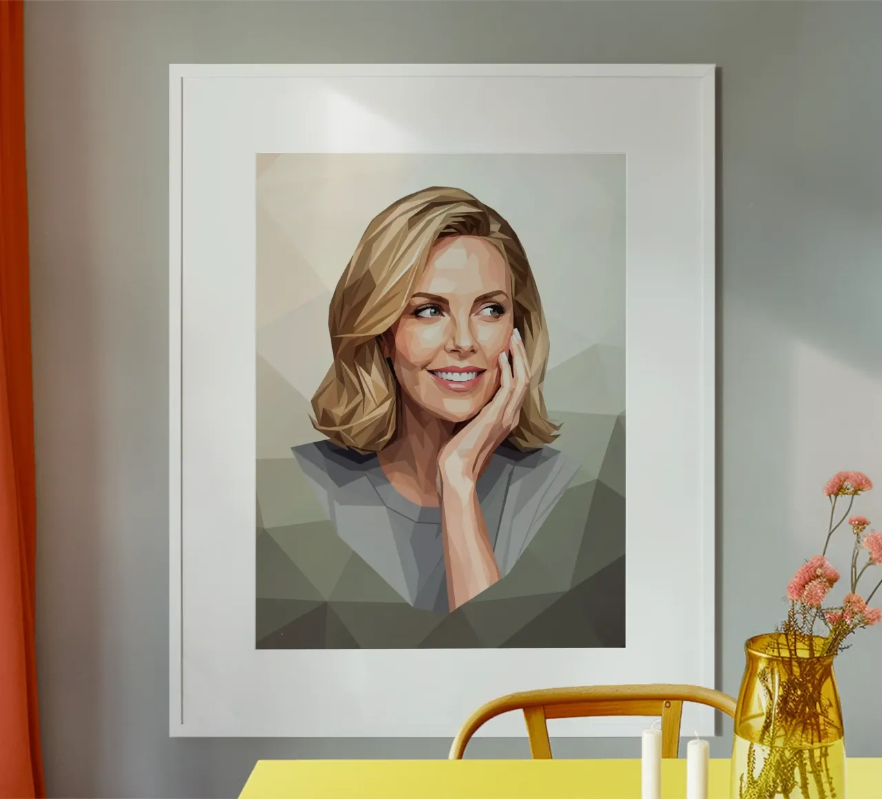 Charlize Theron Lowpoly poster con telaio in legno da Low Profile