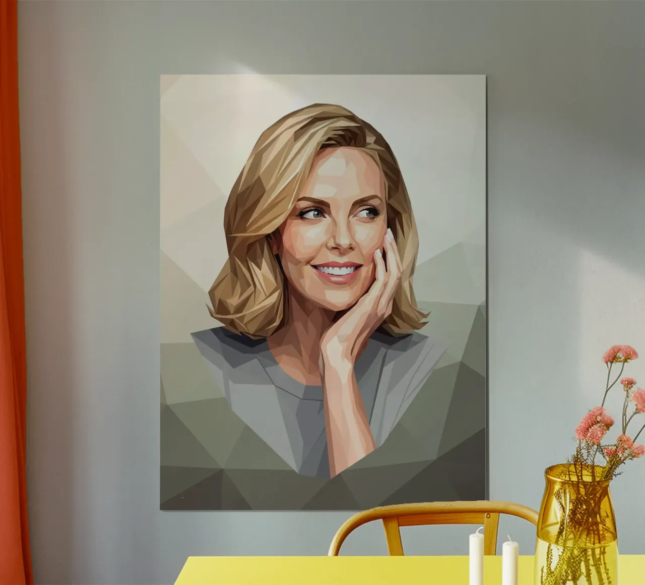 Charlize Theron Lowpoly poster con telaio in legno da Low Profile