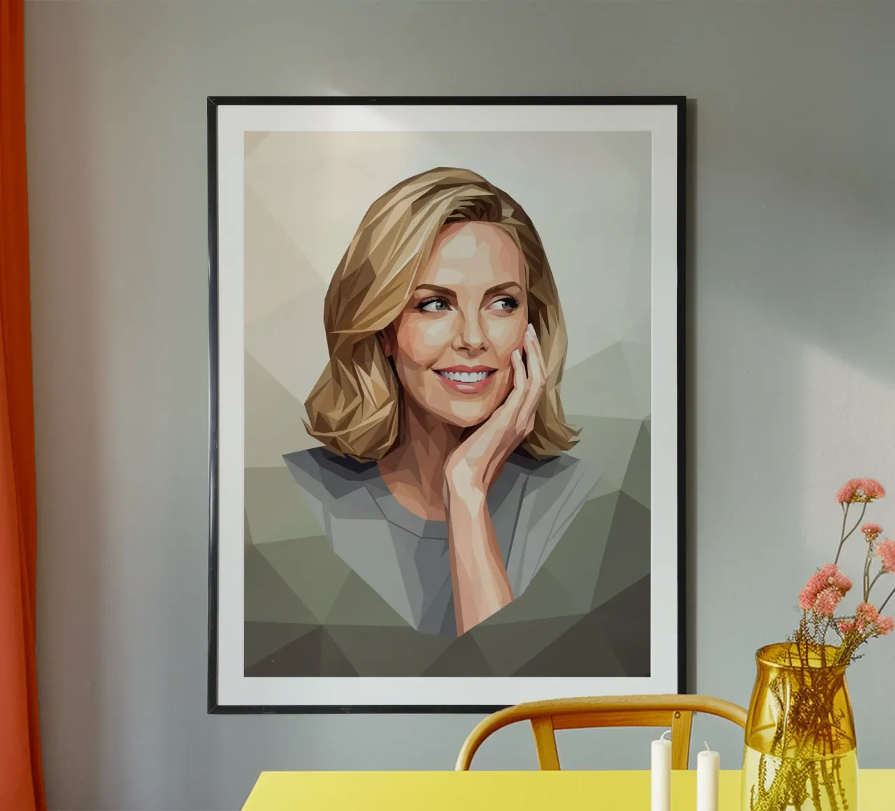 Charlize Theron Lowpoly poster con telaio in legno da Low Profile