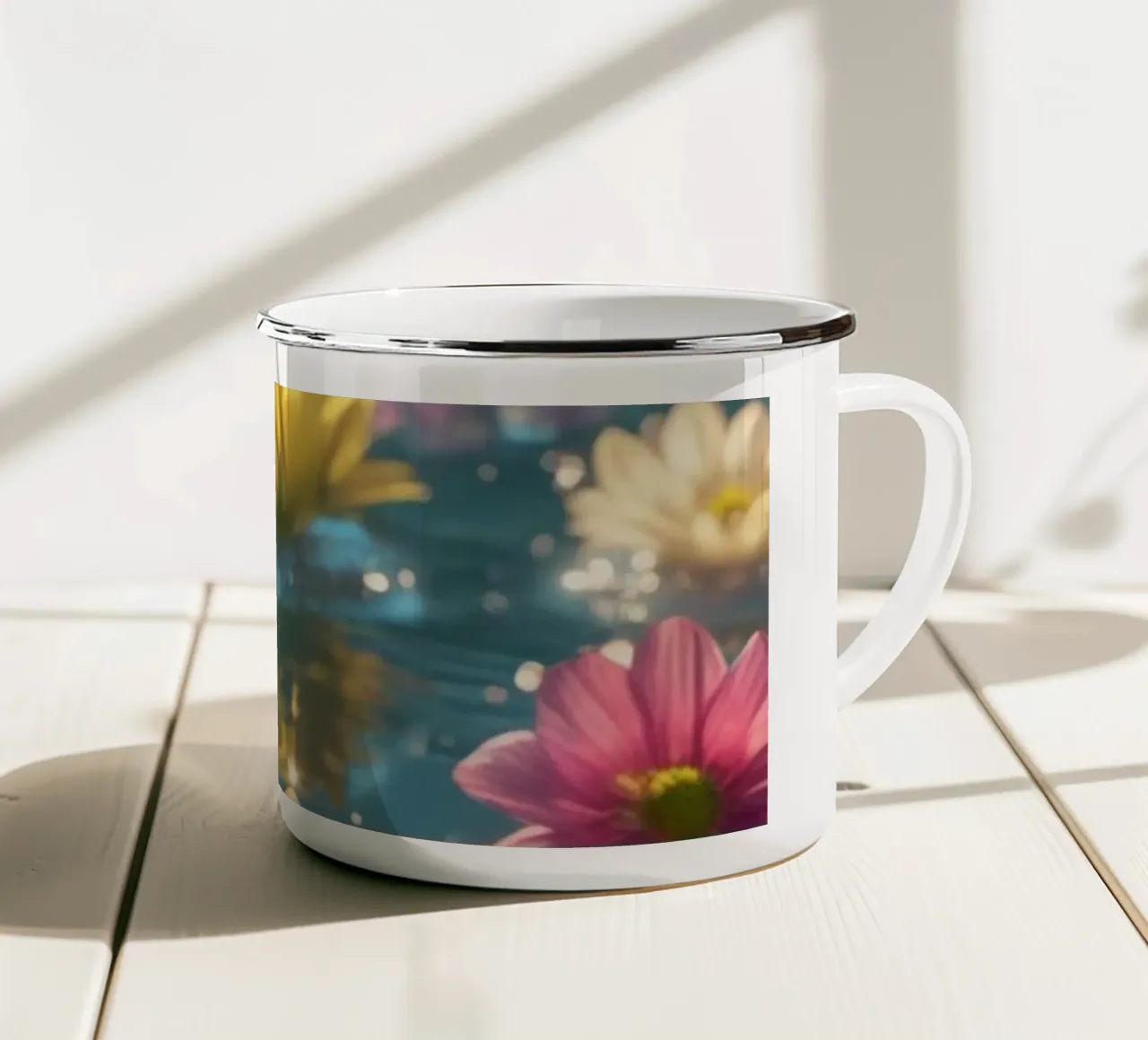 Fiori magici e colorati sull'acqua tazza in smalto da Léa Lefebvre Photography