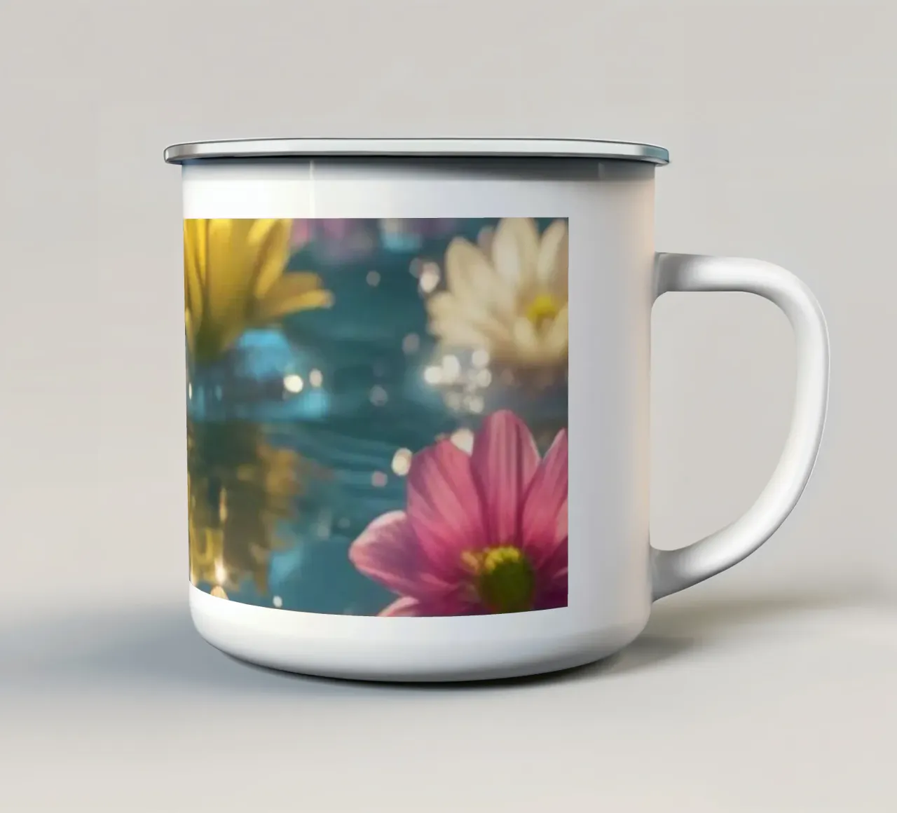 Fiori magici e colorati sull'acqua tazza in smalto da Léa Lefebvre Photography