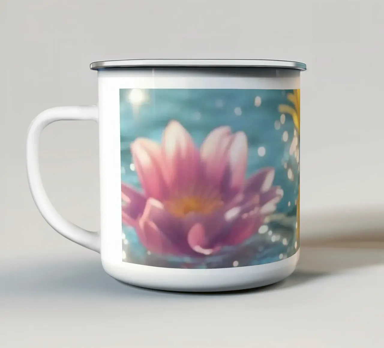 Fiori magici e colorati sull'acqua tazza in smalto da Léa Lefebvre Photography