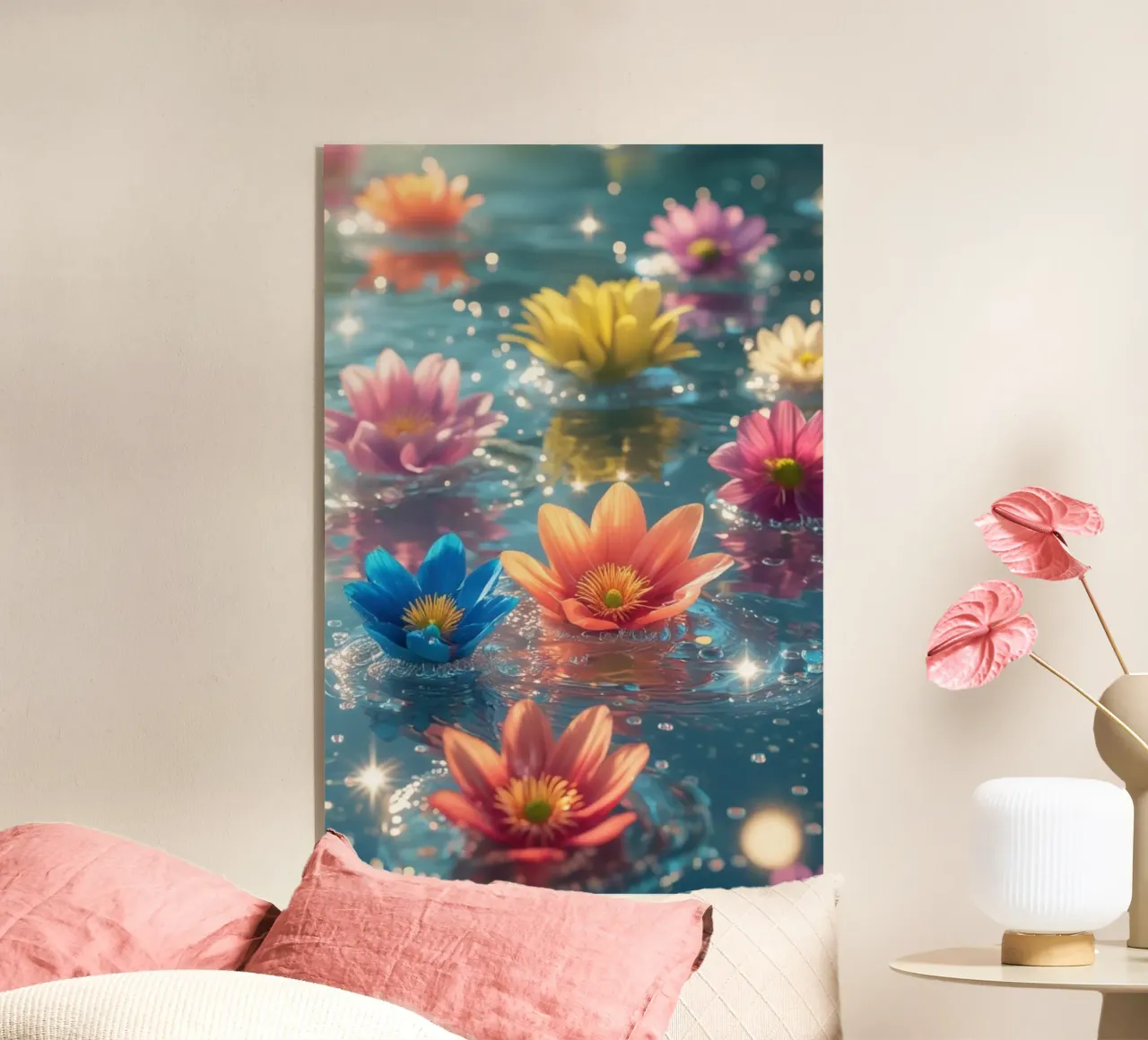 Fiori magici e colorati sull'acqua plexiglass da Léa Lefebvre Photography