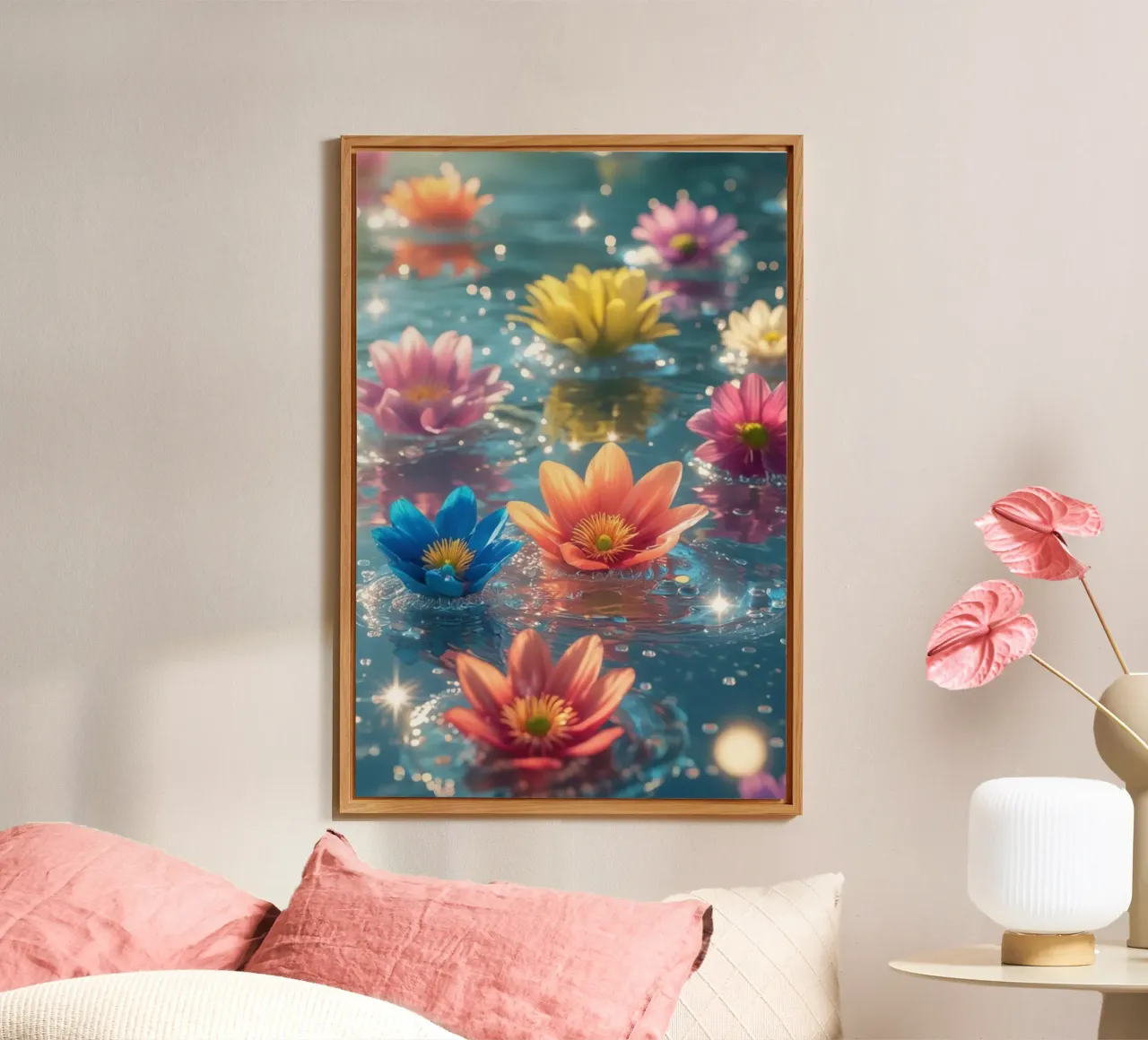 Fiori magici e colorati sull'acqua alluminio dibond da Léa Lefebvre Photography