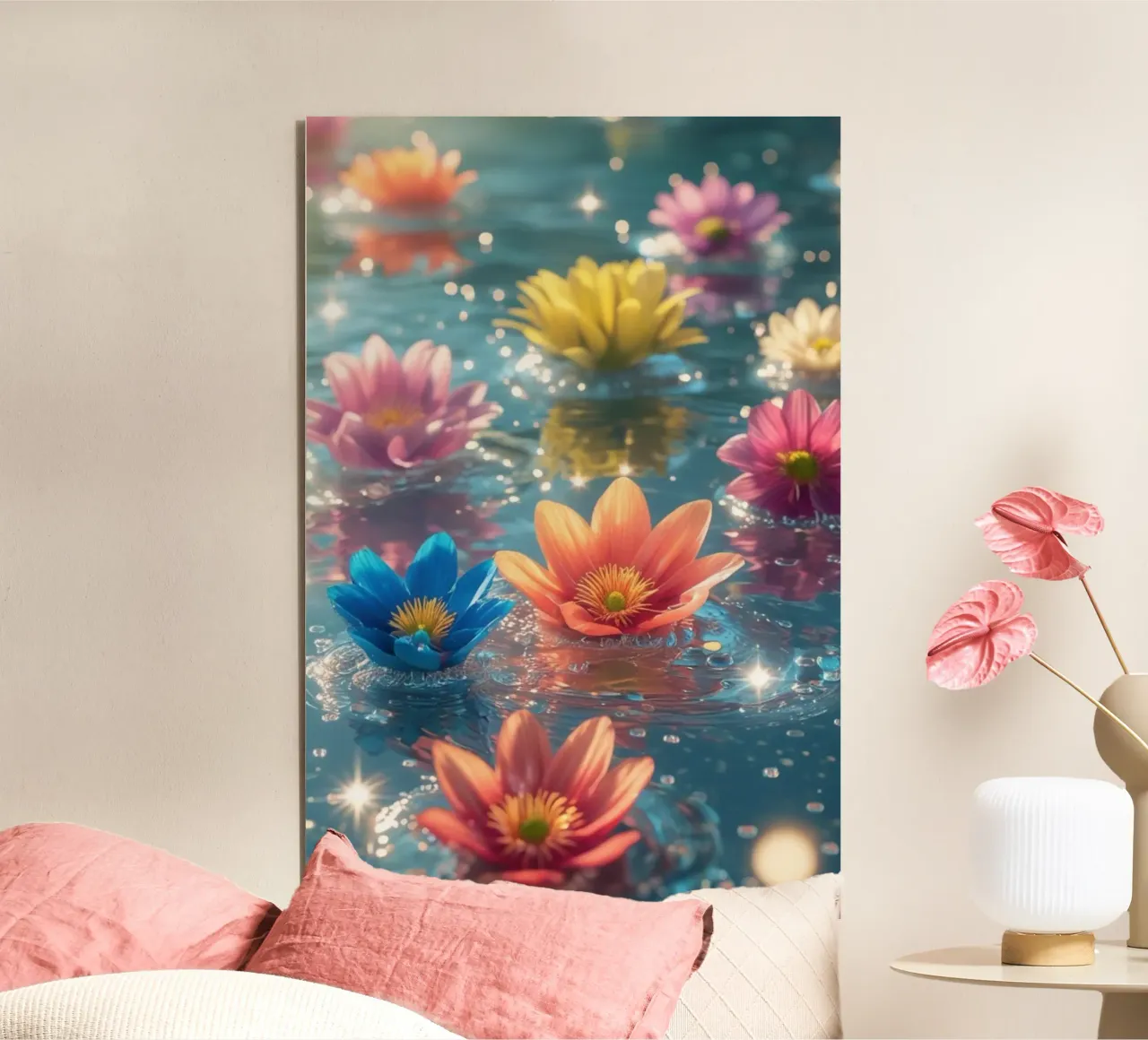 Fiori magici e colorati sull'acqua alluminio dibond da Léa Lefebvre Photography