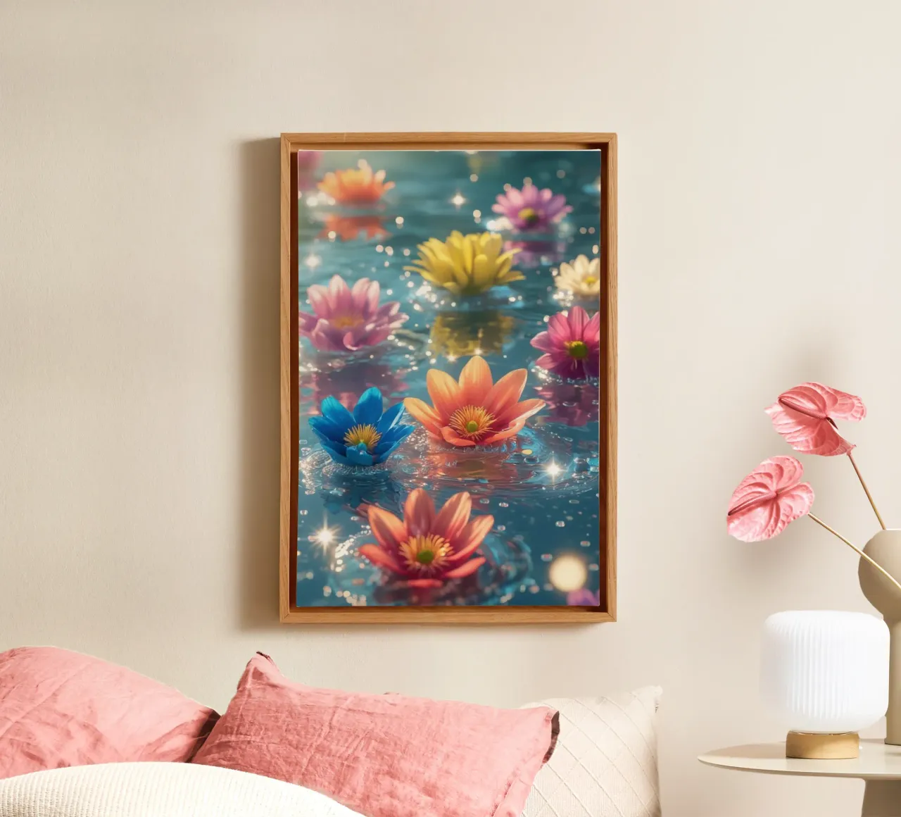 Fiori magici e colorati sull'acqua tela con Cornice a cassetta da Léa Lefebvre Photography