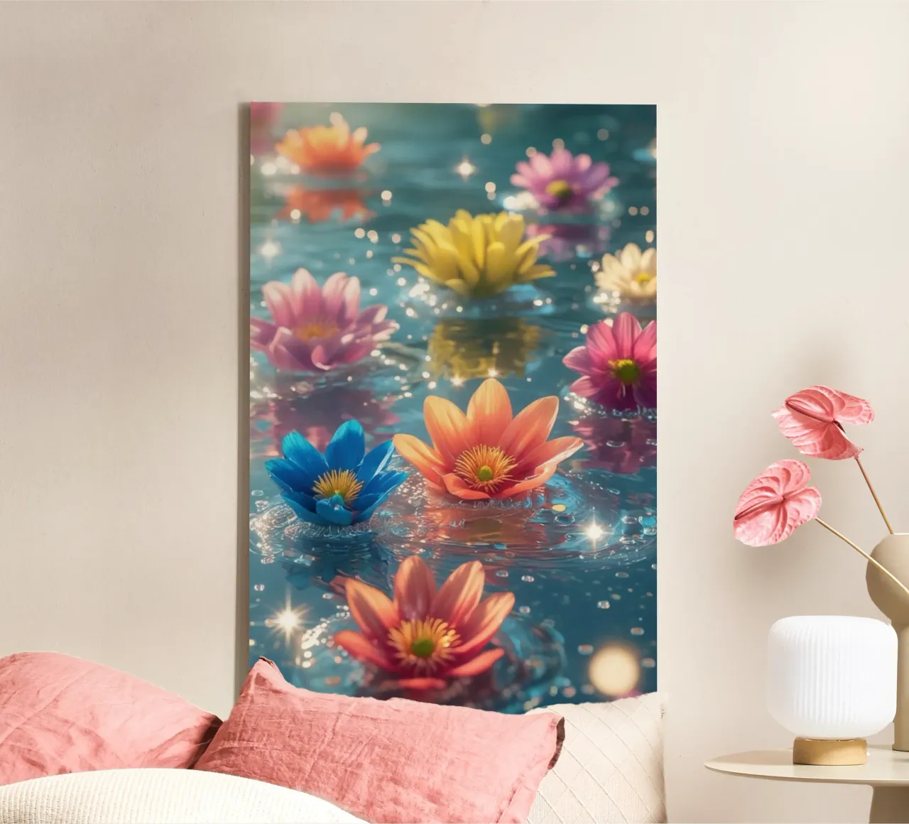 Fiori magici e colorati sull'acqua tela con Cornice a cassetta da Léa Lefebvre Photography