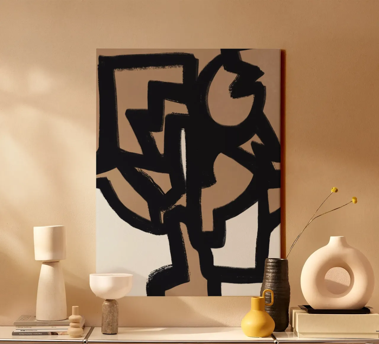 Bold line abstract 11 canvas with Floater frame by Little Dean