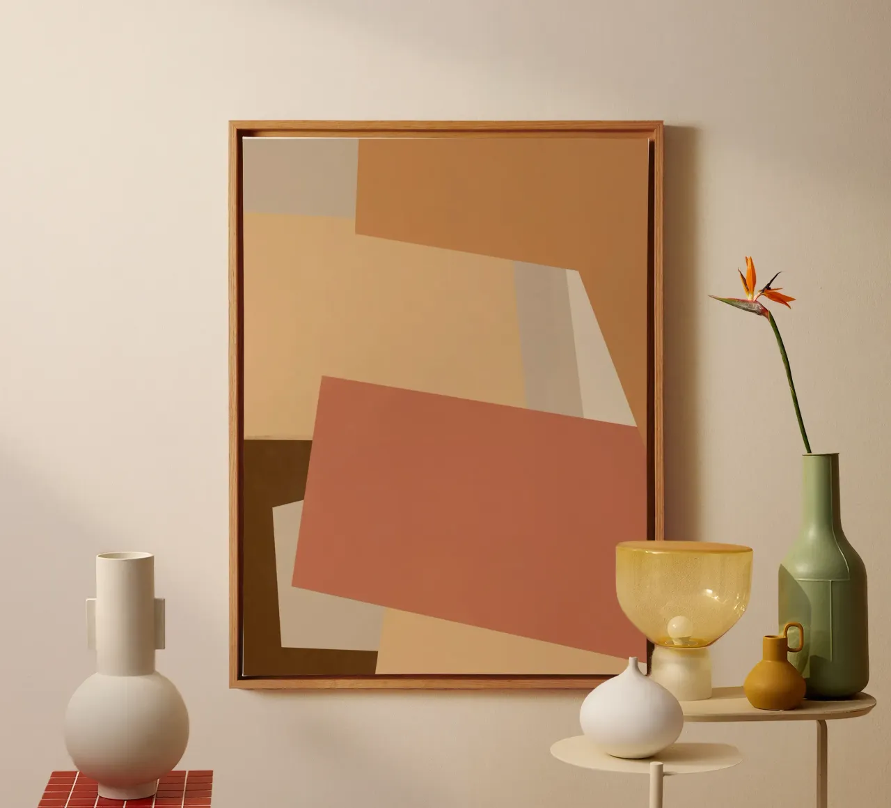 Aardetinten abstract 07 canvas met Baklijst van Little Dean