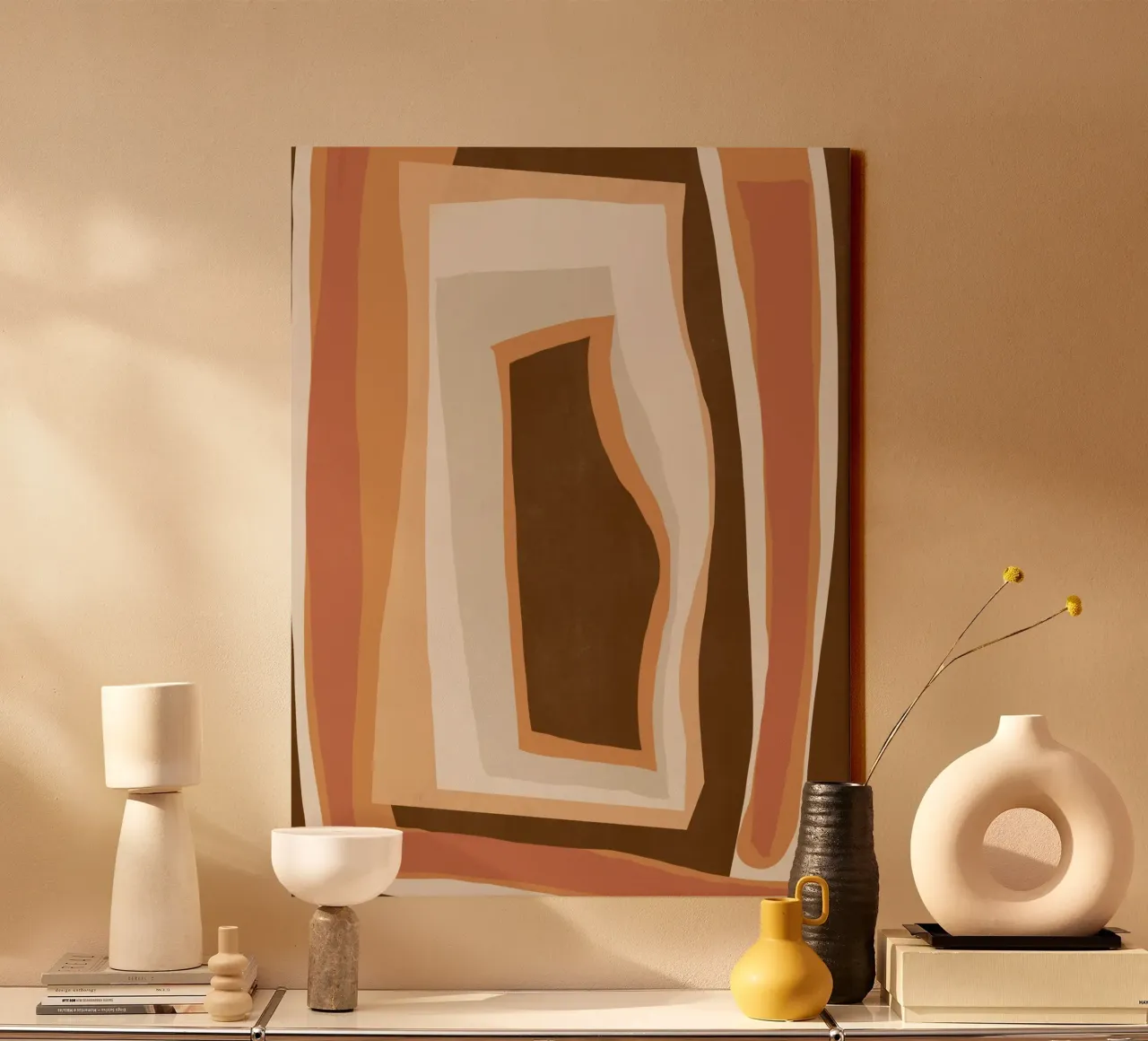 Aardetint abstract 06 canvas met Baklijst van Little Dean