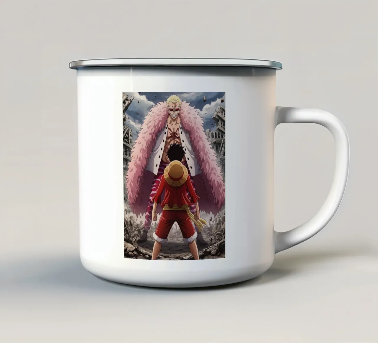 Monkey D Luffy Vs Donquixote Doflamingo tazza in smalto da Musadad Shop