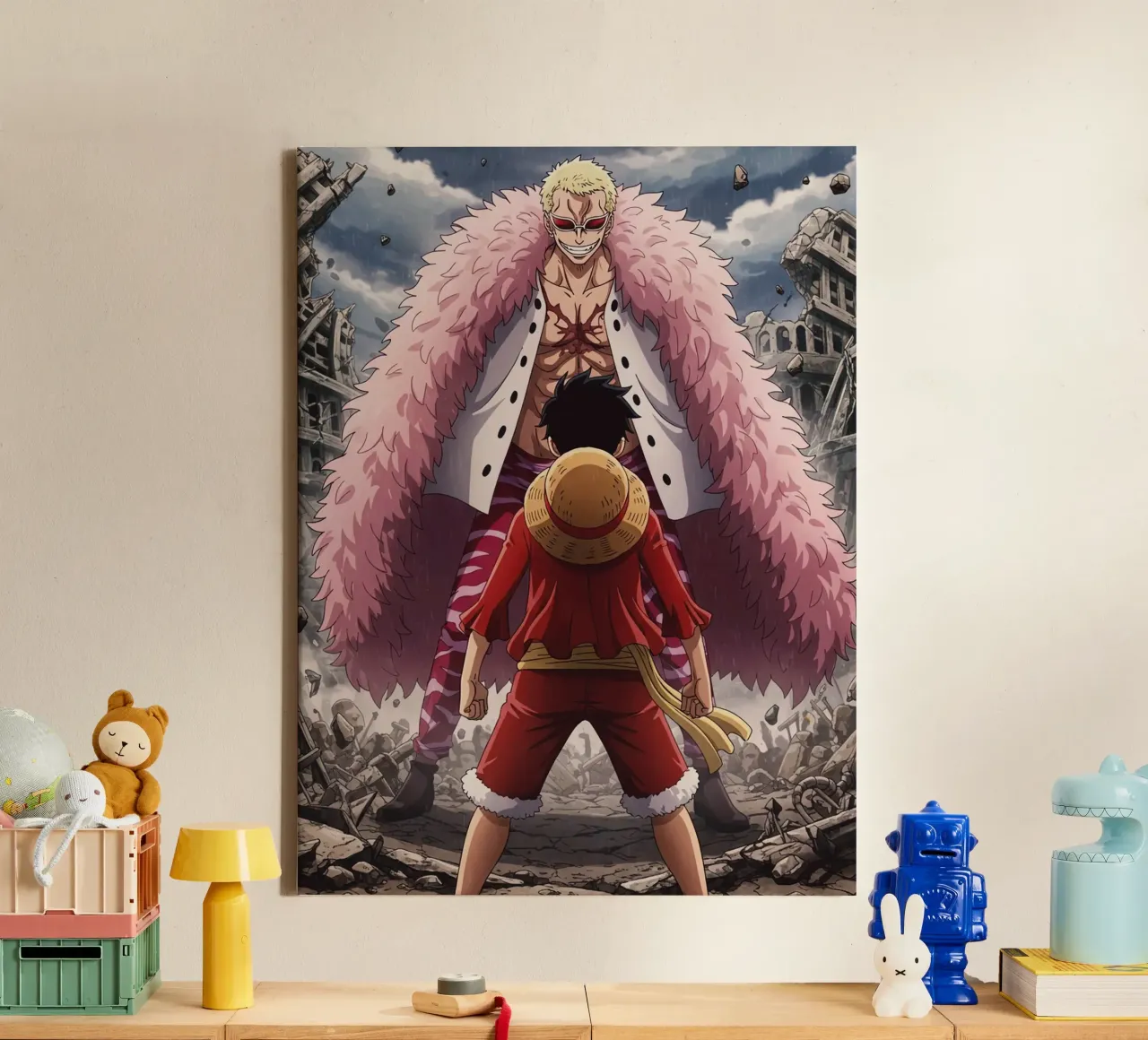 Monkey D Luffy Vs Donquixote Doflamingo tela con Cornice a cassetta da Musadad Shop