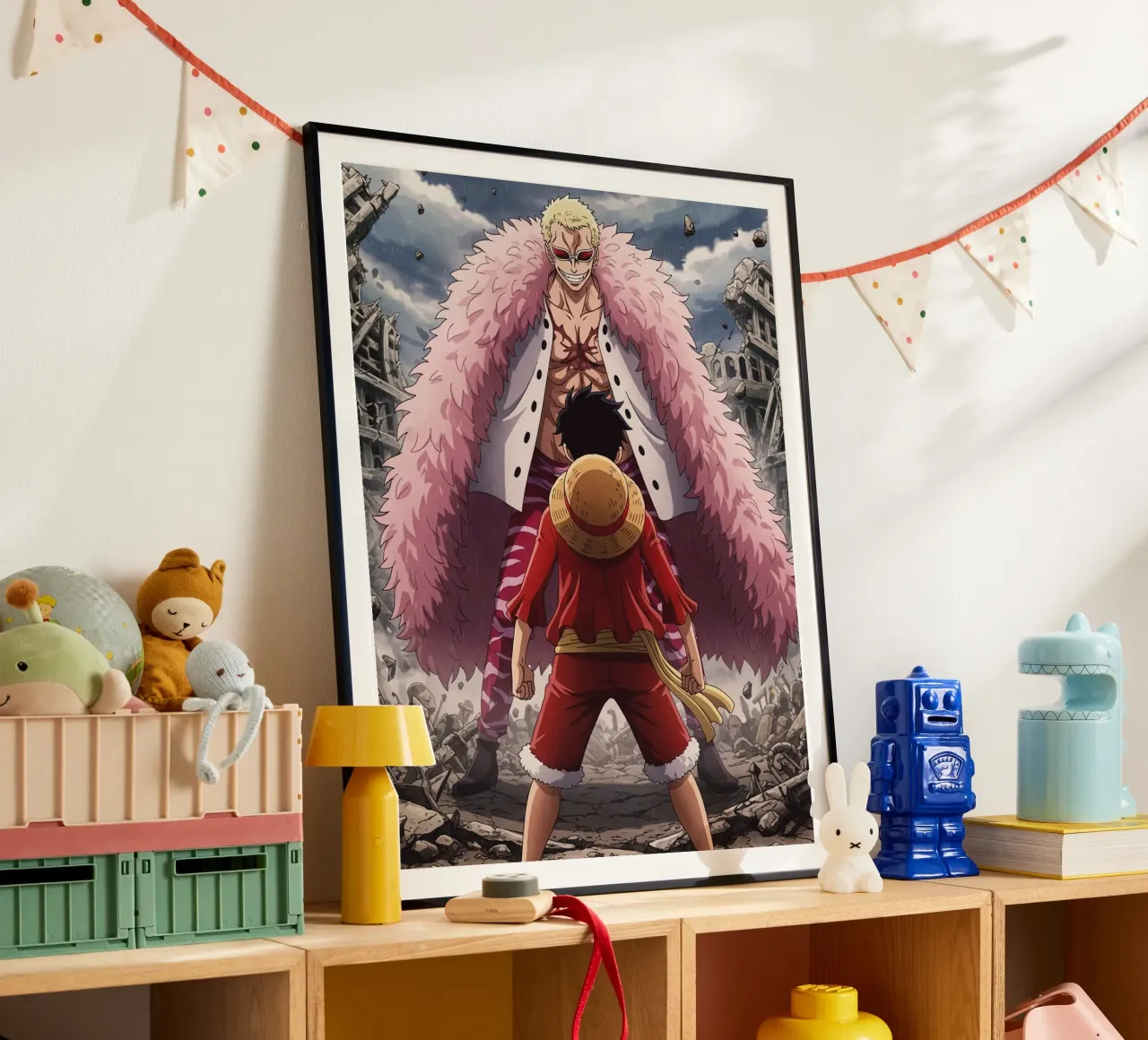 Monkey D Luffy Vs Donquixote Doflamingo poster con telaio in legno da Musadad Shop