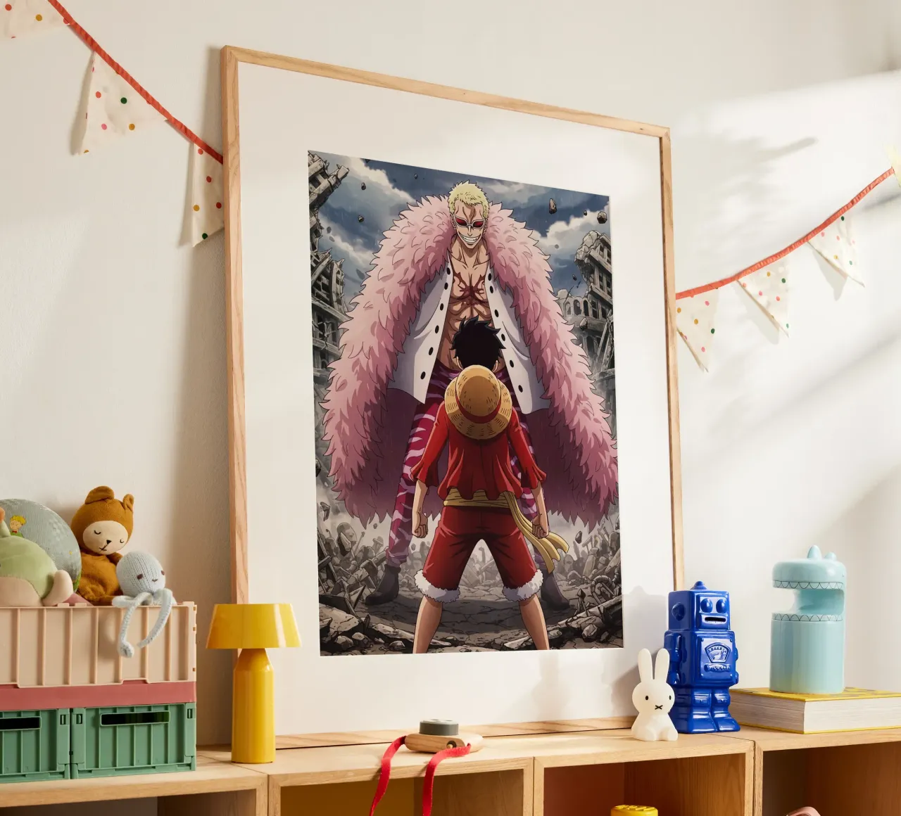 Monkey D Luffy Vs Donquixote Doflamingo poster con telaio in legno da Musadad Shop